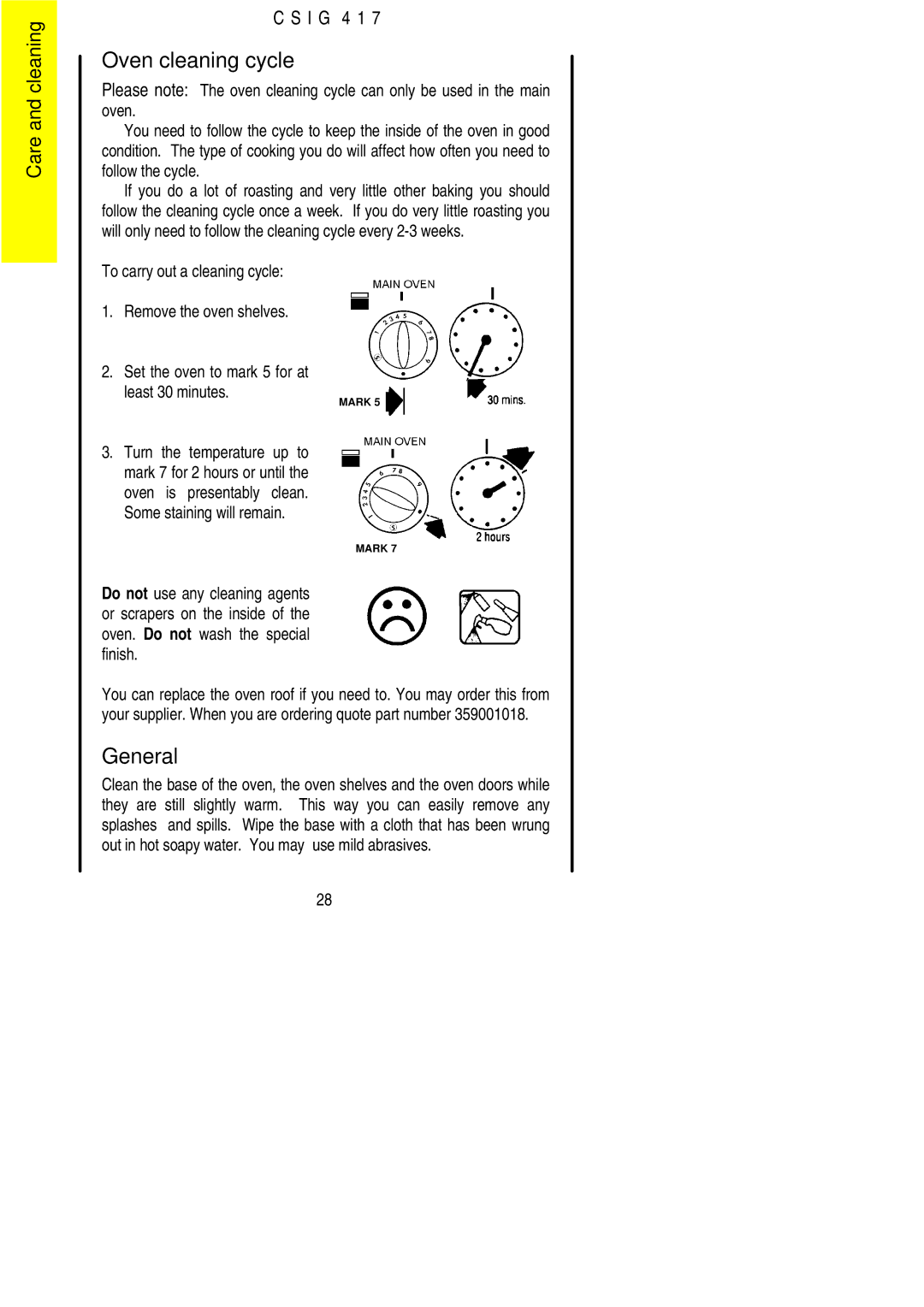 Electrolux CSIG 417 installation instructions Oven cleaning cycle, General 