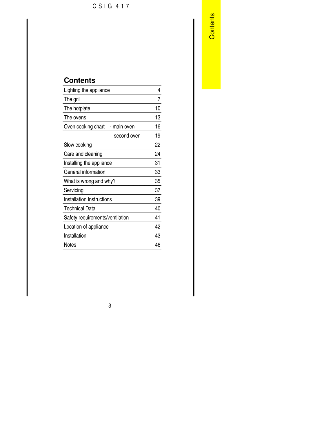 Electrolux CSIG 417 installation instructions Contents 