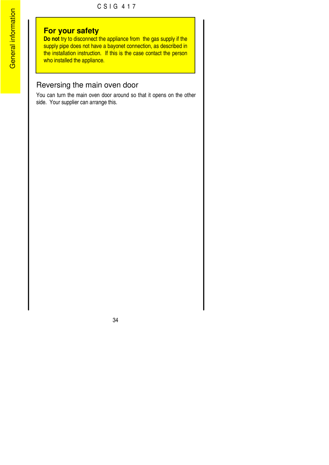 Electrolux CSIG 417 installation instructions Reversing the main oven door 