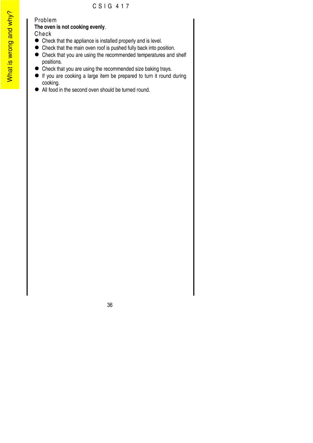 Electrolux CSIG 417 installation instructions I G 4 1 Problem 