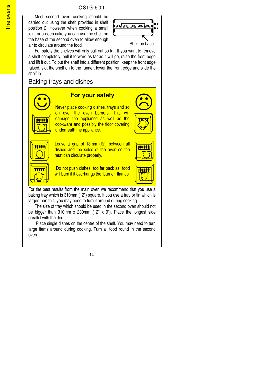 Electrolux CSIG 501 installation instructions Baking trays and dishes, For your safety 