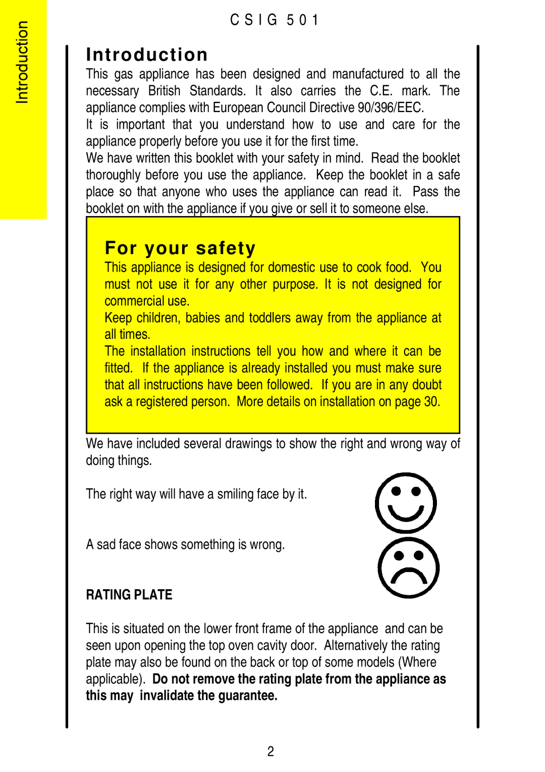 Electrolux CSIG 501 installation instructions Introduction, For your safety 