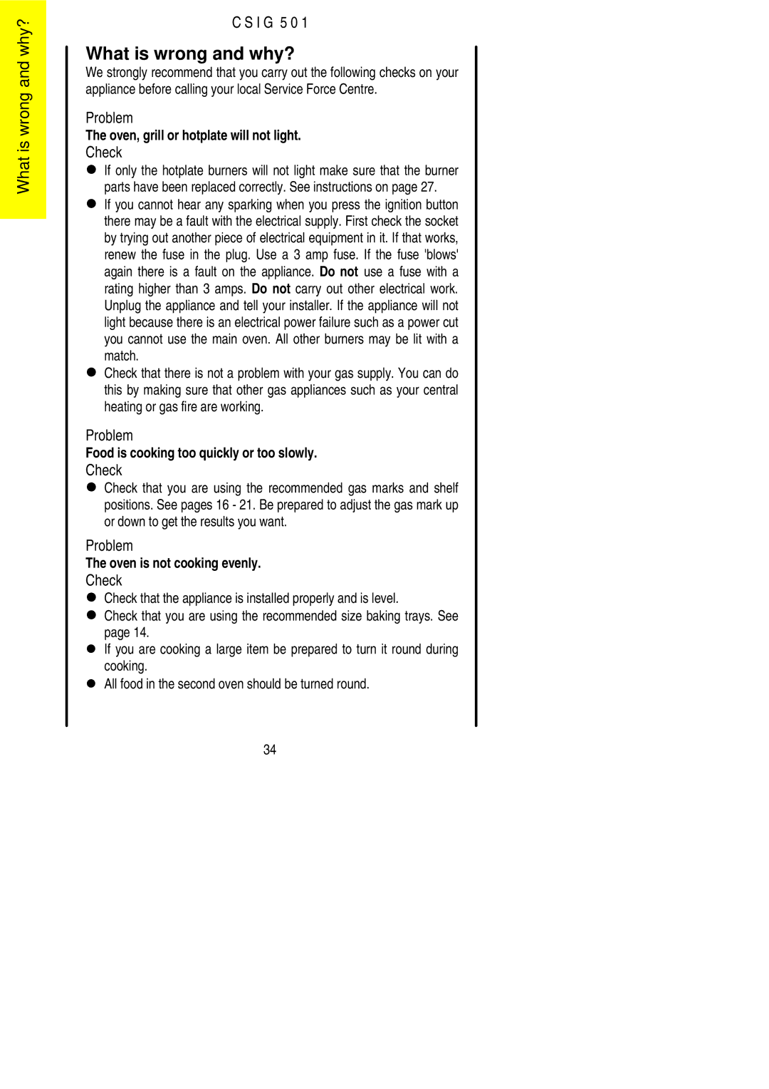 Electrolux CSIG 501 installation instructions What is wrong and why?, Check 