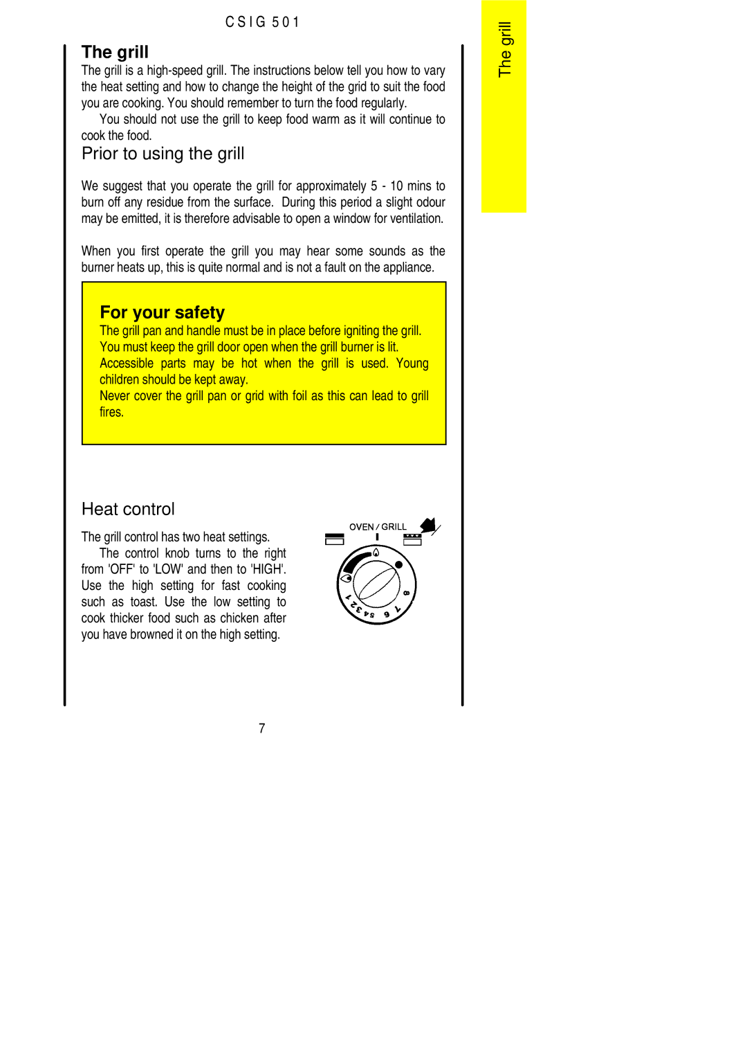 Electrolux CSIG 501 installation instructions Grill, Prior to using the grill, Heat control 