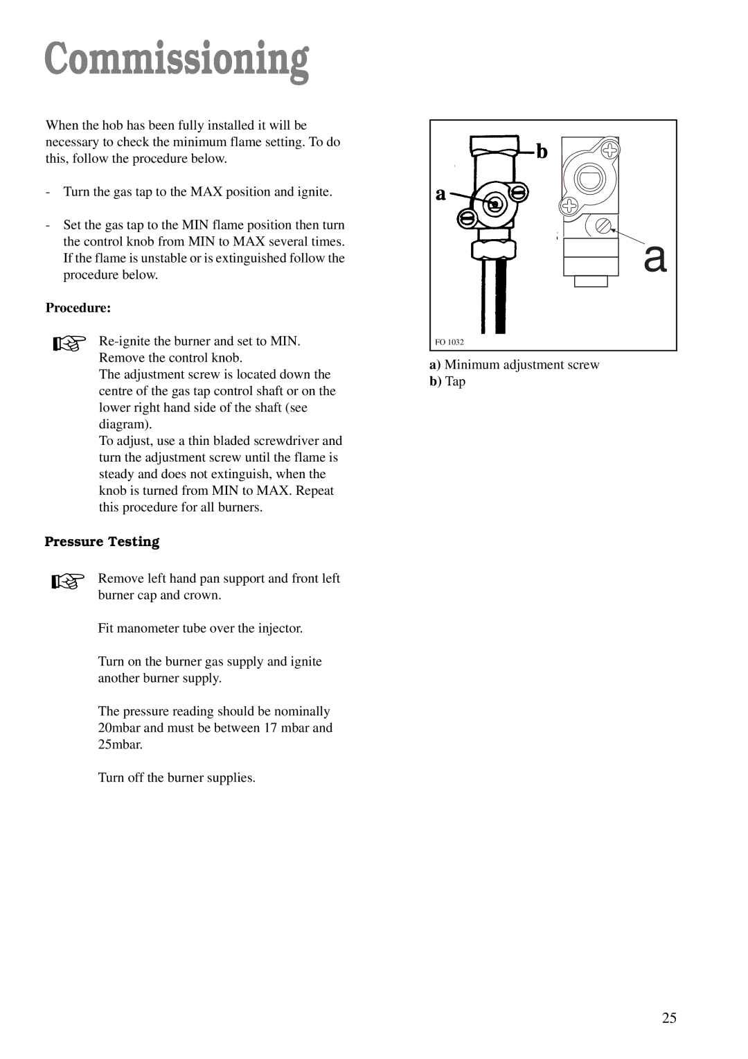 Electrolux CSIG 503 W manual Commissioning, Procedure, Pressure Testing 