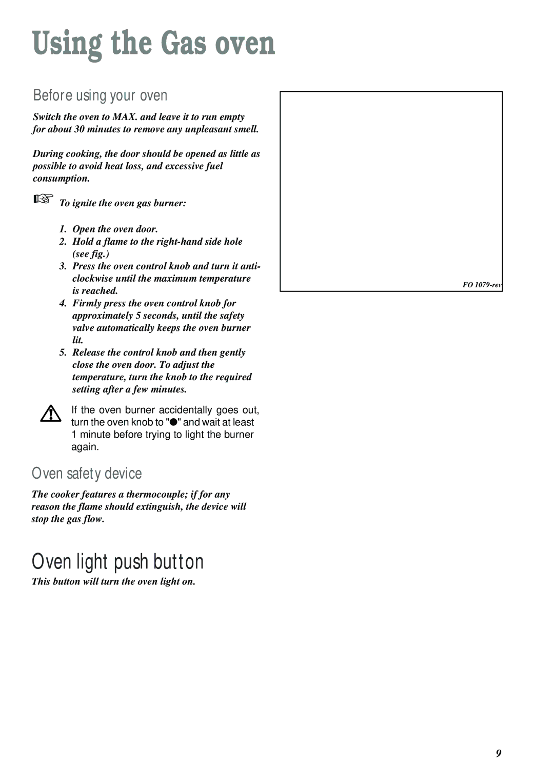 Electrolux CSIG 503 W manual Using the Gas oven, Before using your oven, Oven safety device 