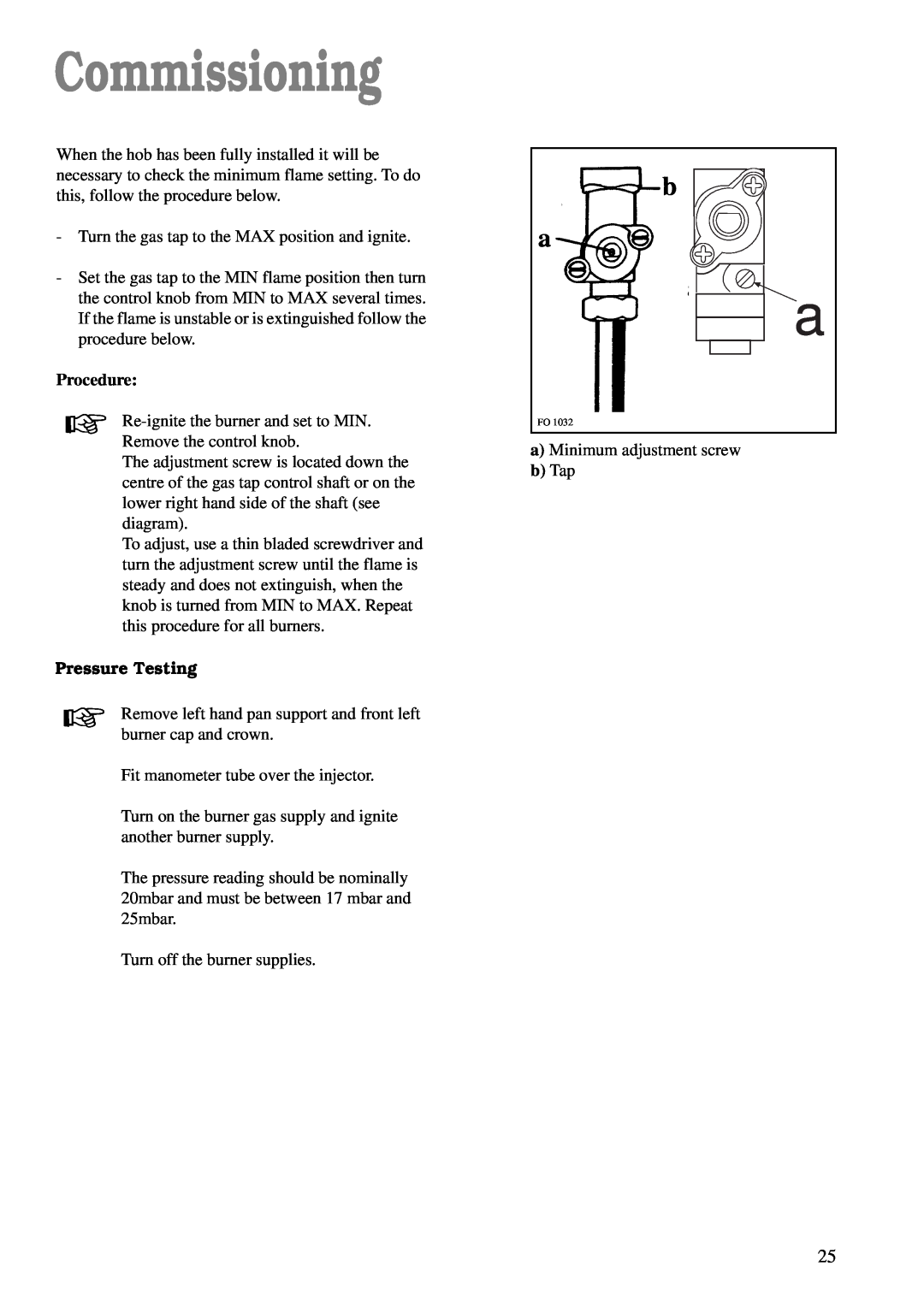 Electrolux CSIG 503 W manual Commissioning, Procedure, Pressure Testing 