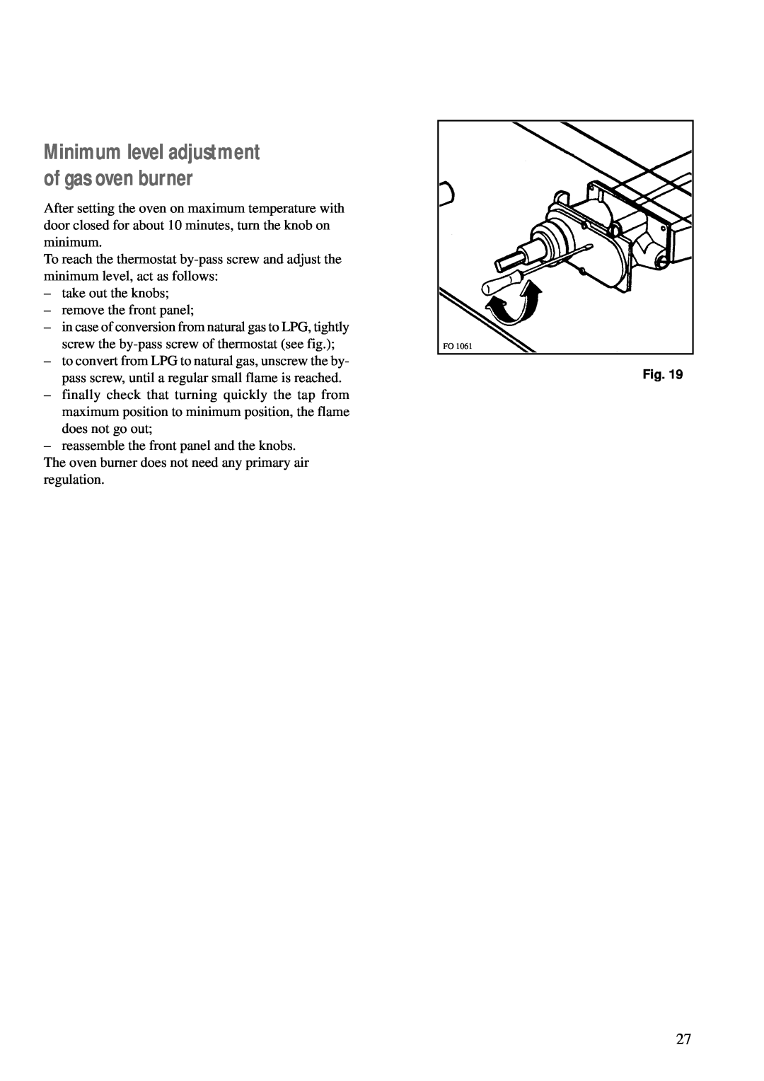 Electrolux CSIG 503 W manual Minimum level adjustment of gas oven burner 