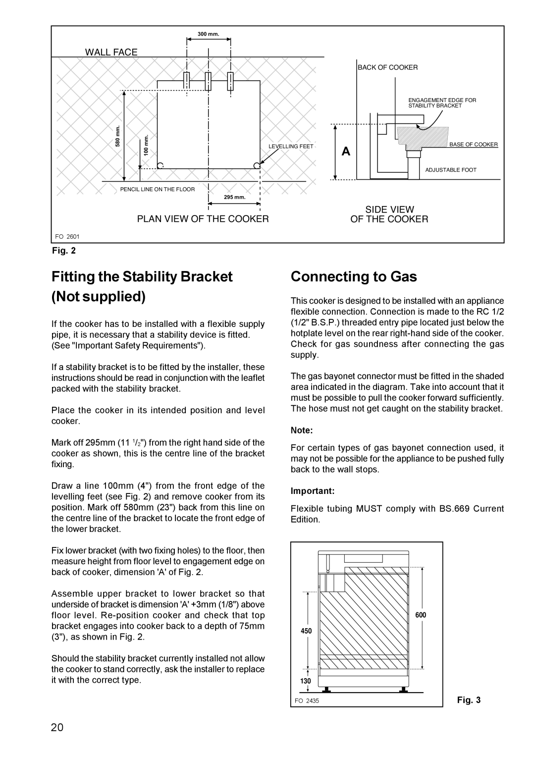 Electrolux CSIG 509 manual Fitting the Stability Bracket Not supplied, Connecting to Gas 