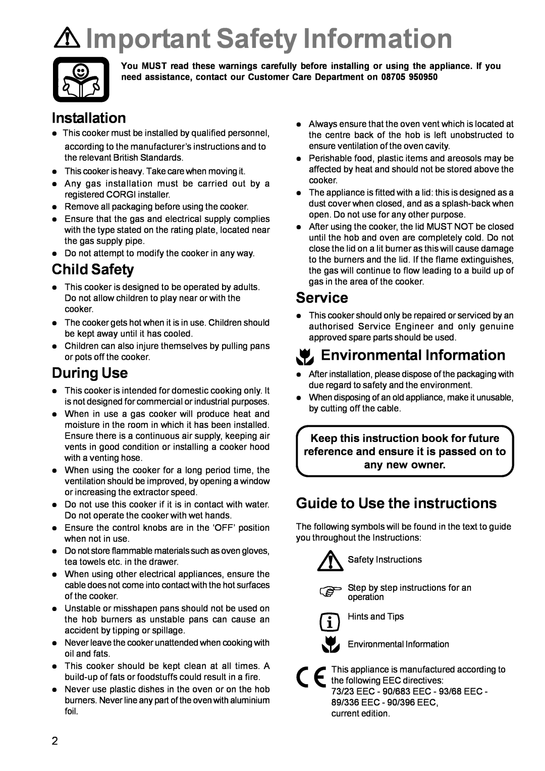 Electrolux CSIG 509 manual Important Safety Information, Installation, Child Safety, During Use, Service 