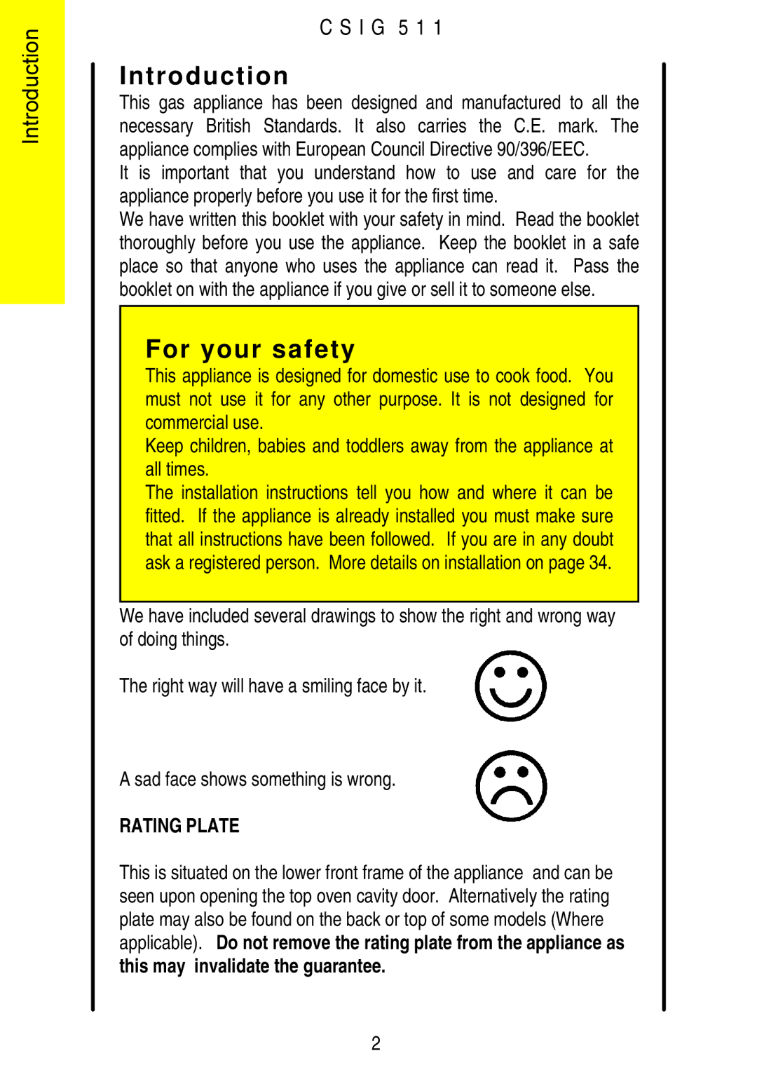 Electrolux CSIG 511 installation instructions Introduction, For your safety 