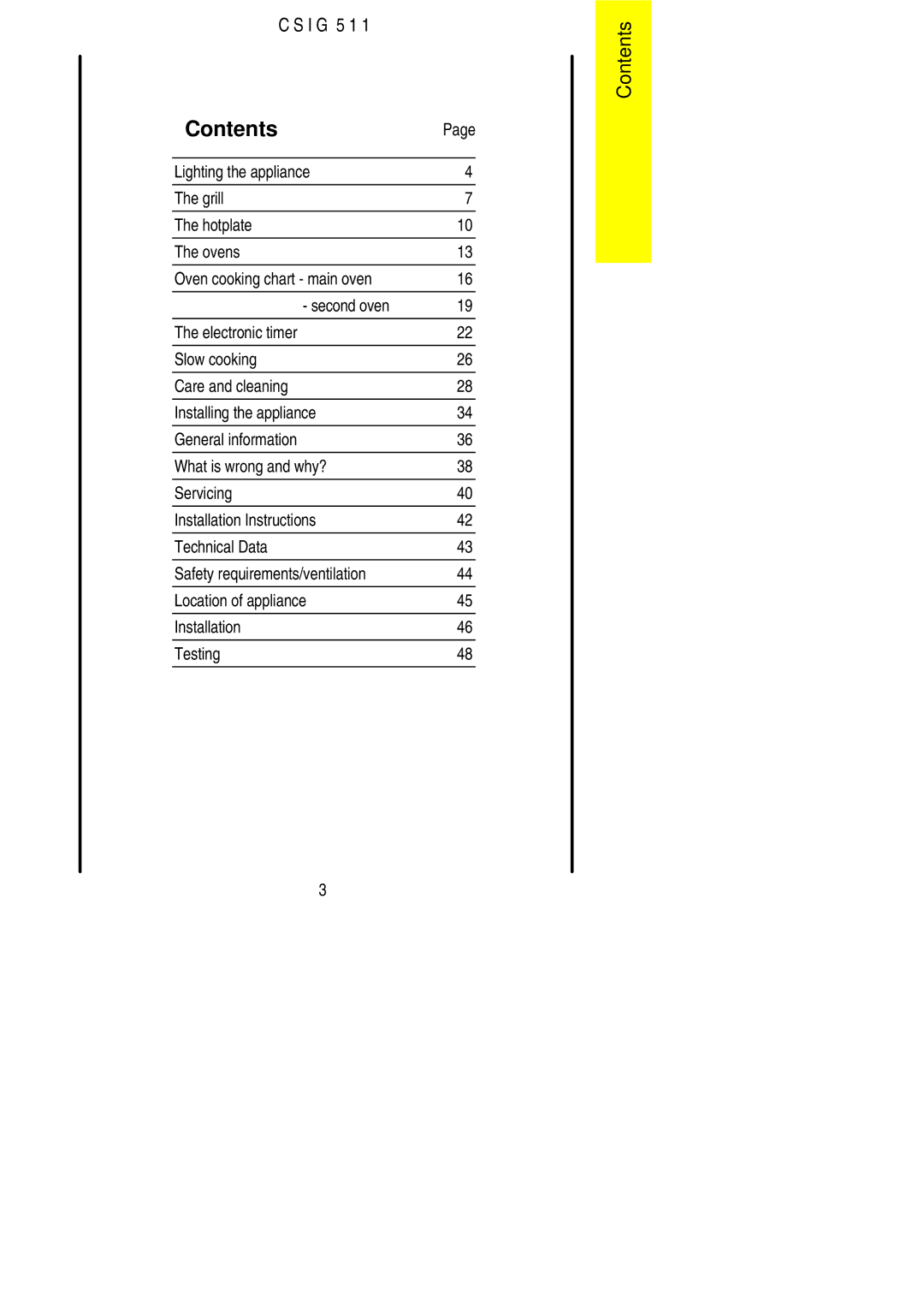 Electrolux CSIG 511 installation instructions Contents 