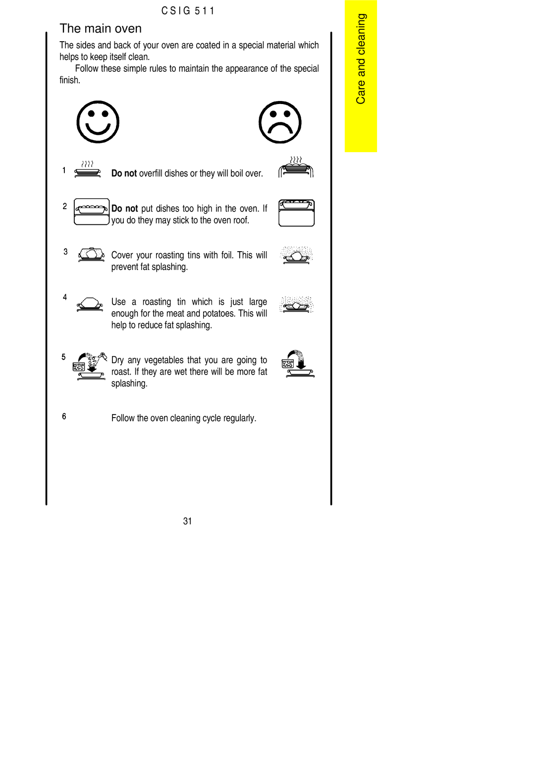 Electrolux CSIG 511 installation instructions Main oven 