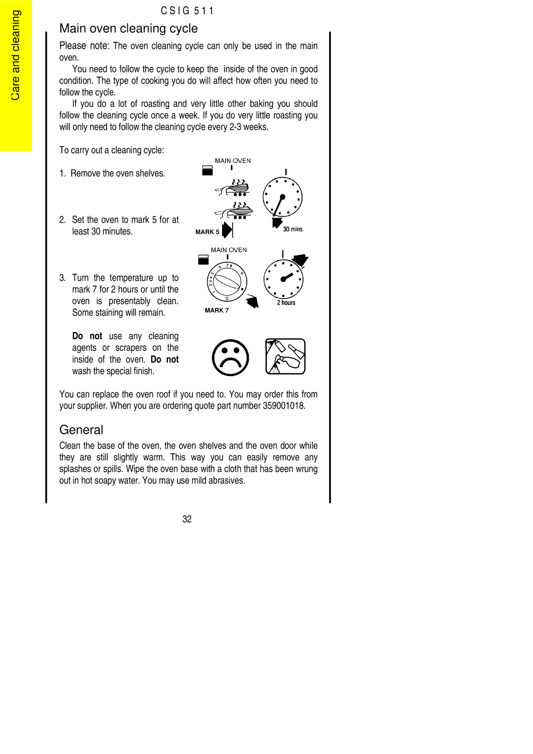 Electrolux CSIG 511 installation instructions Main oven cleaning cycle, General 