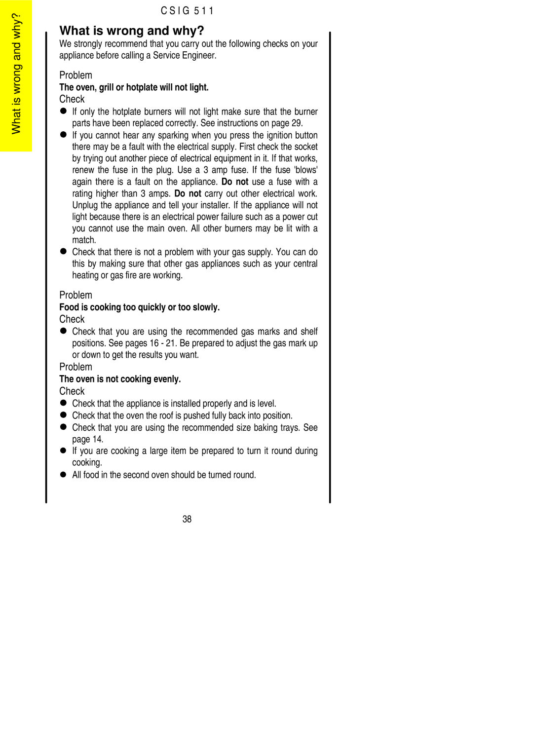 Electrolux CSIG 511 installation instructions What is wrong and why?, Check 