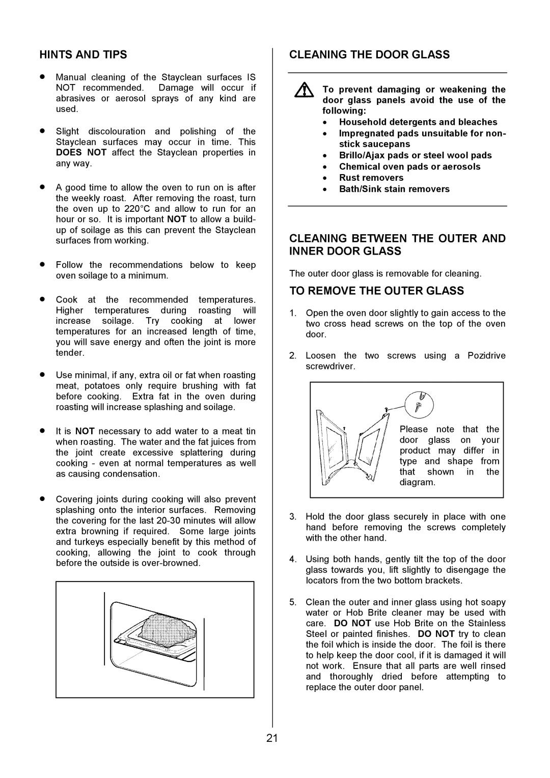 Electrolux CSM 559 Cleaning the Door Glass, Cleaning Between the Outer and Inner Door Glass, To Remove the Outer Glass 