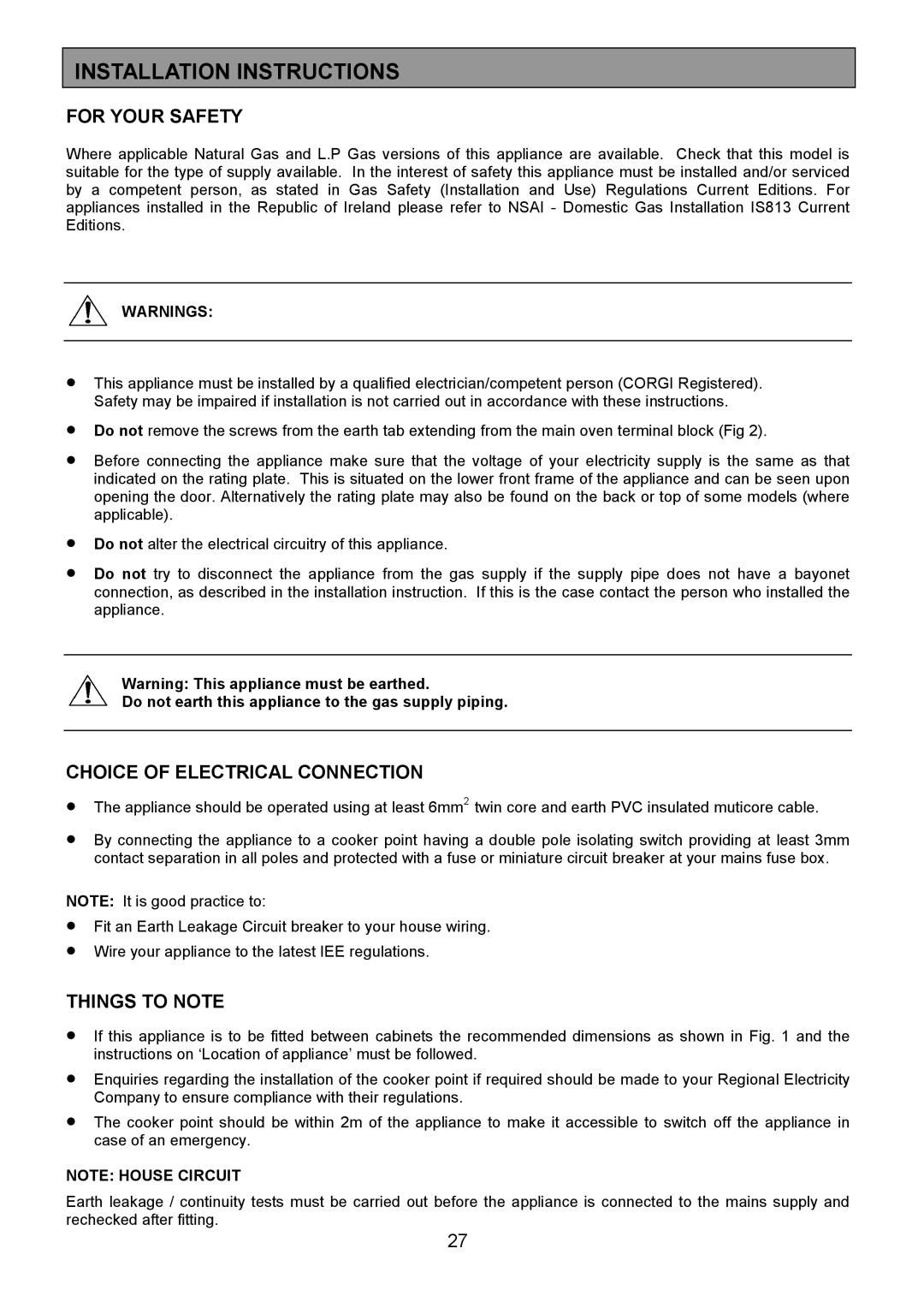 Electrolux CSM 559 installation instructions Installation Instructions, For Your Safety, Choice of Electrical Connection 