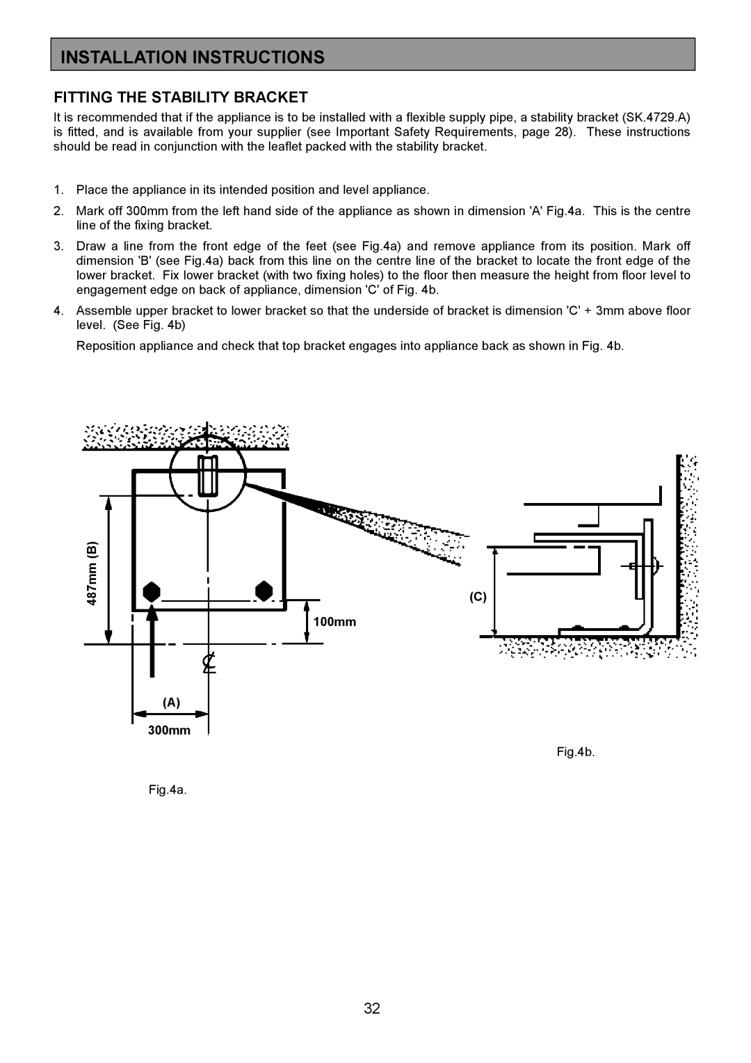 Electrolux CSM 559 installation instructions Fitting the Stability Bracket 