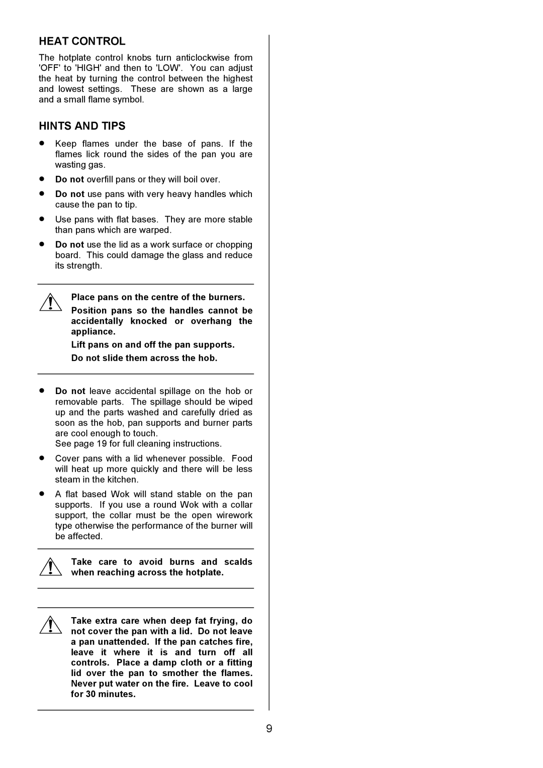 Electrolux CSM 559 installation instructions Heat Control, Hints and Tips 