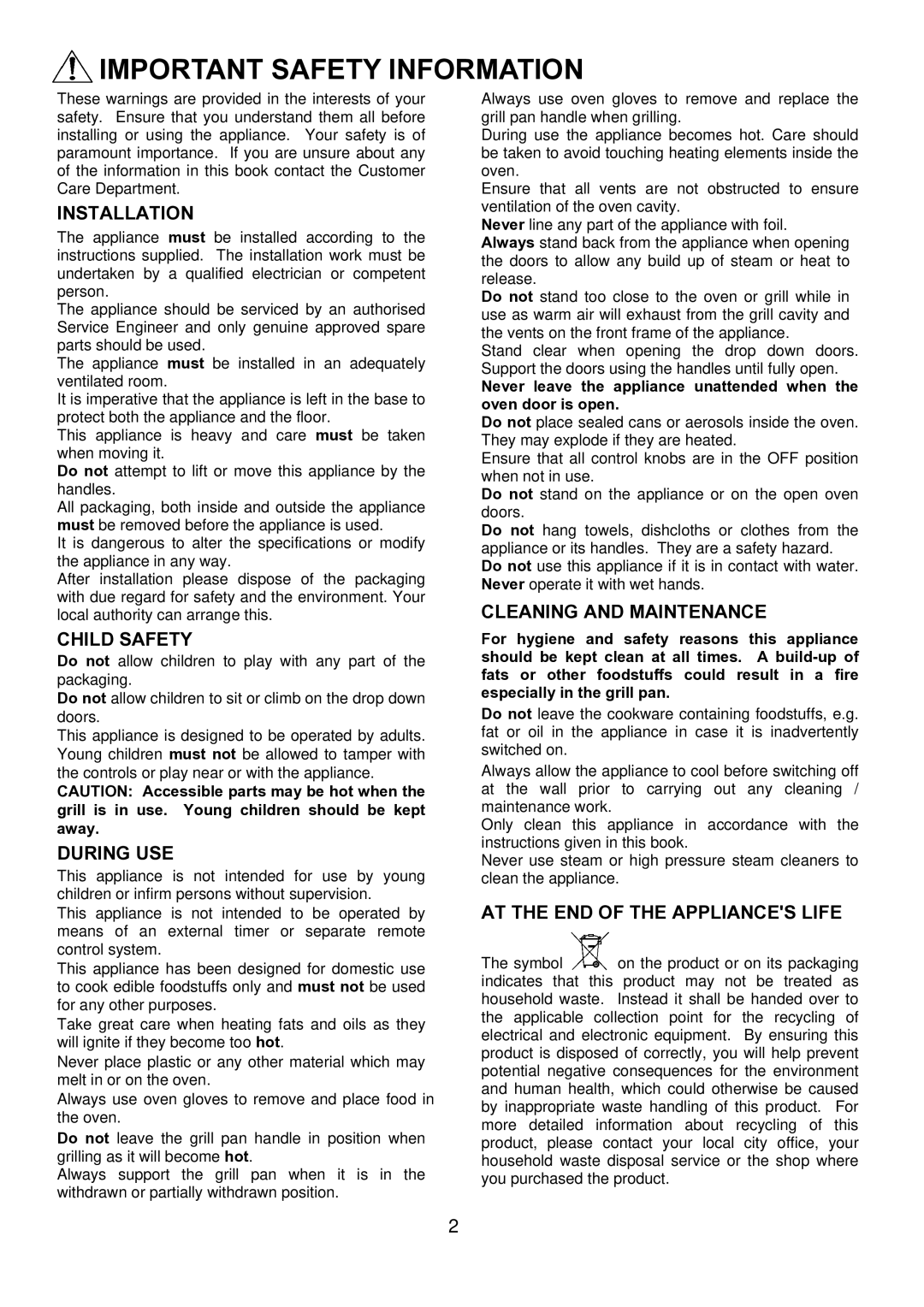 Electrolux D1100-4 manual Important Safety Information 