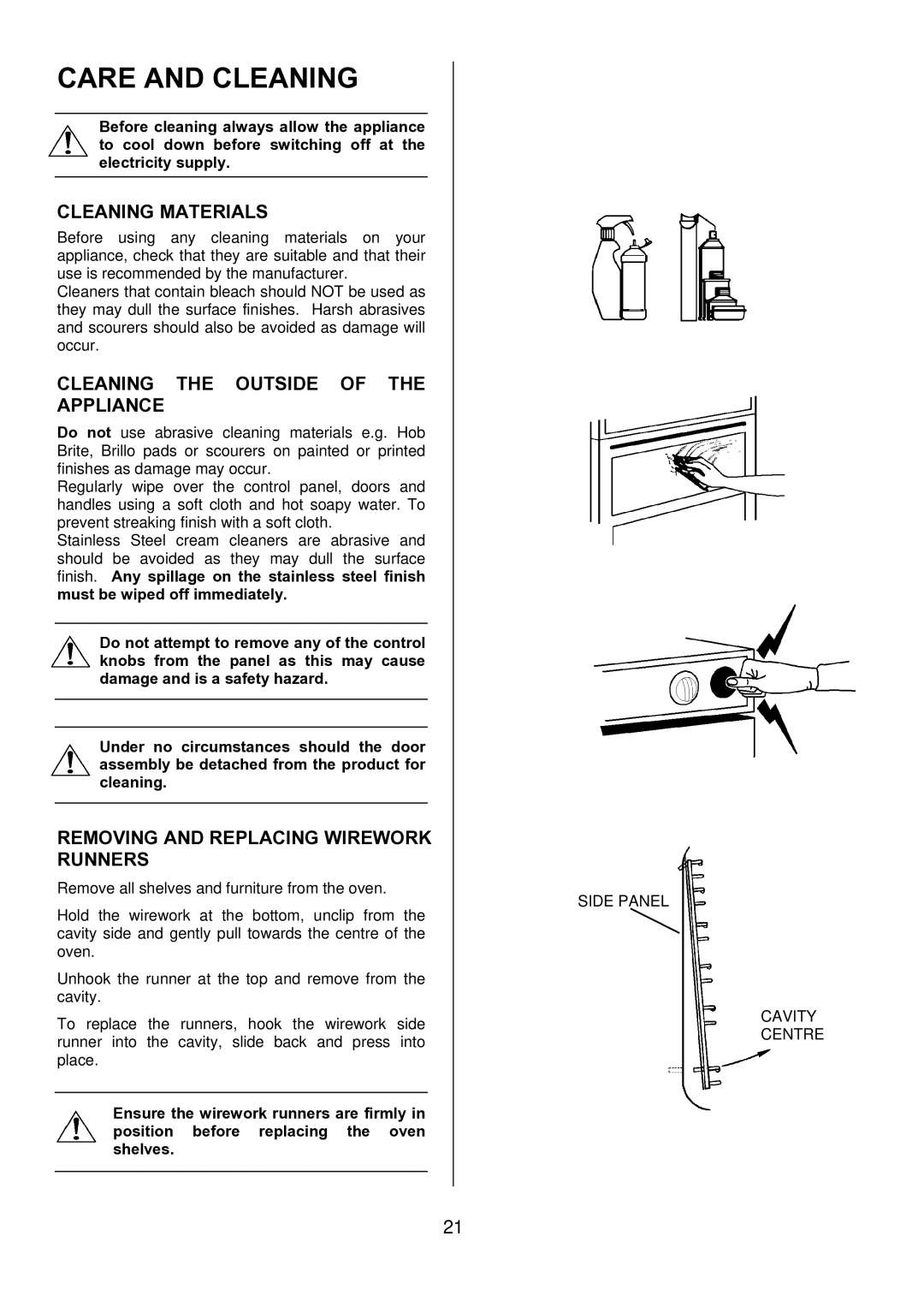 Electrolux D1100-4 manual Care and Cleaning, Cleaning Materials, Cleaning the Outside of the Appliance 