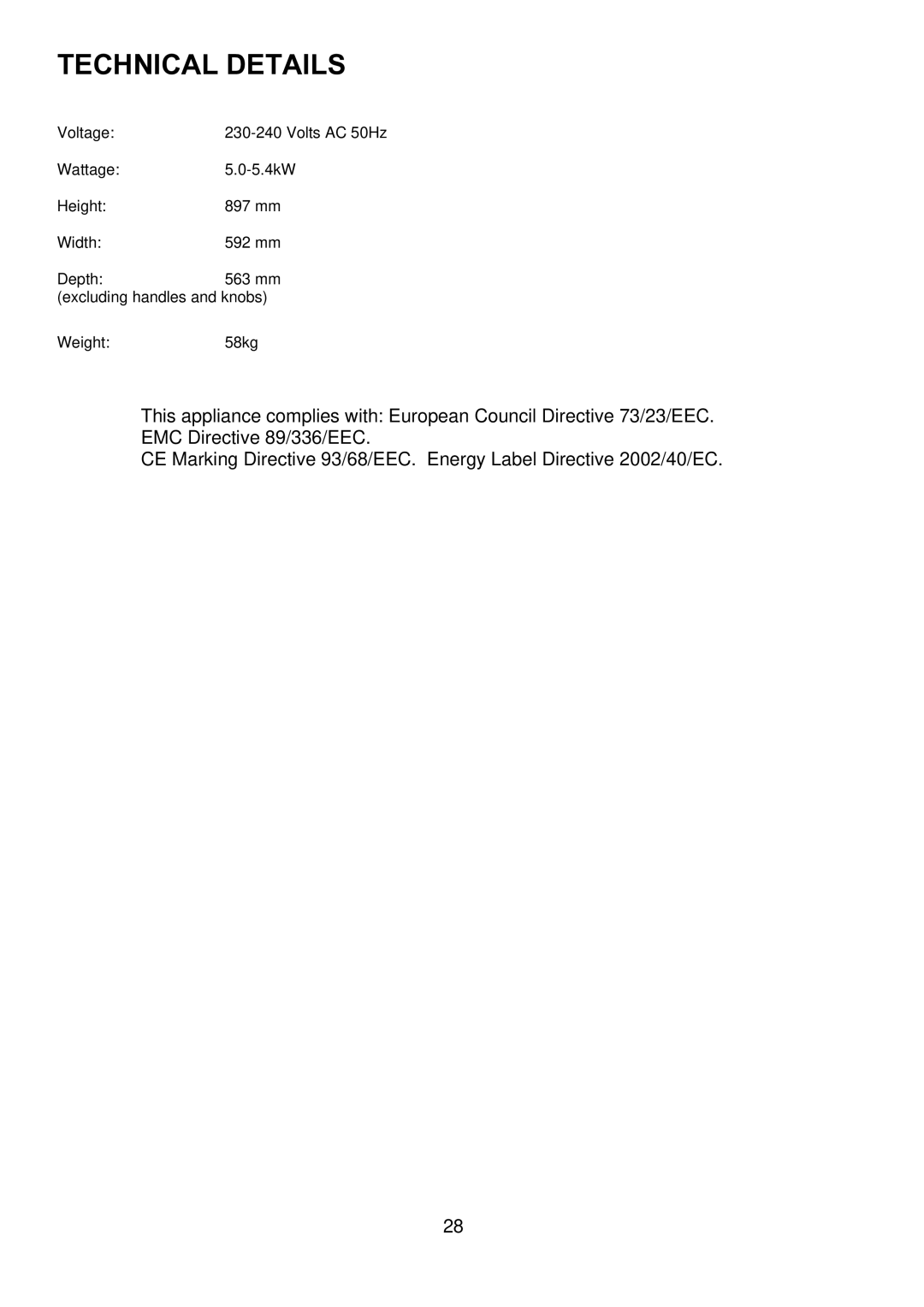 Electrolux D1100-4 manual Technical Details 