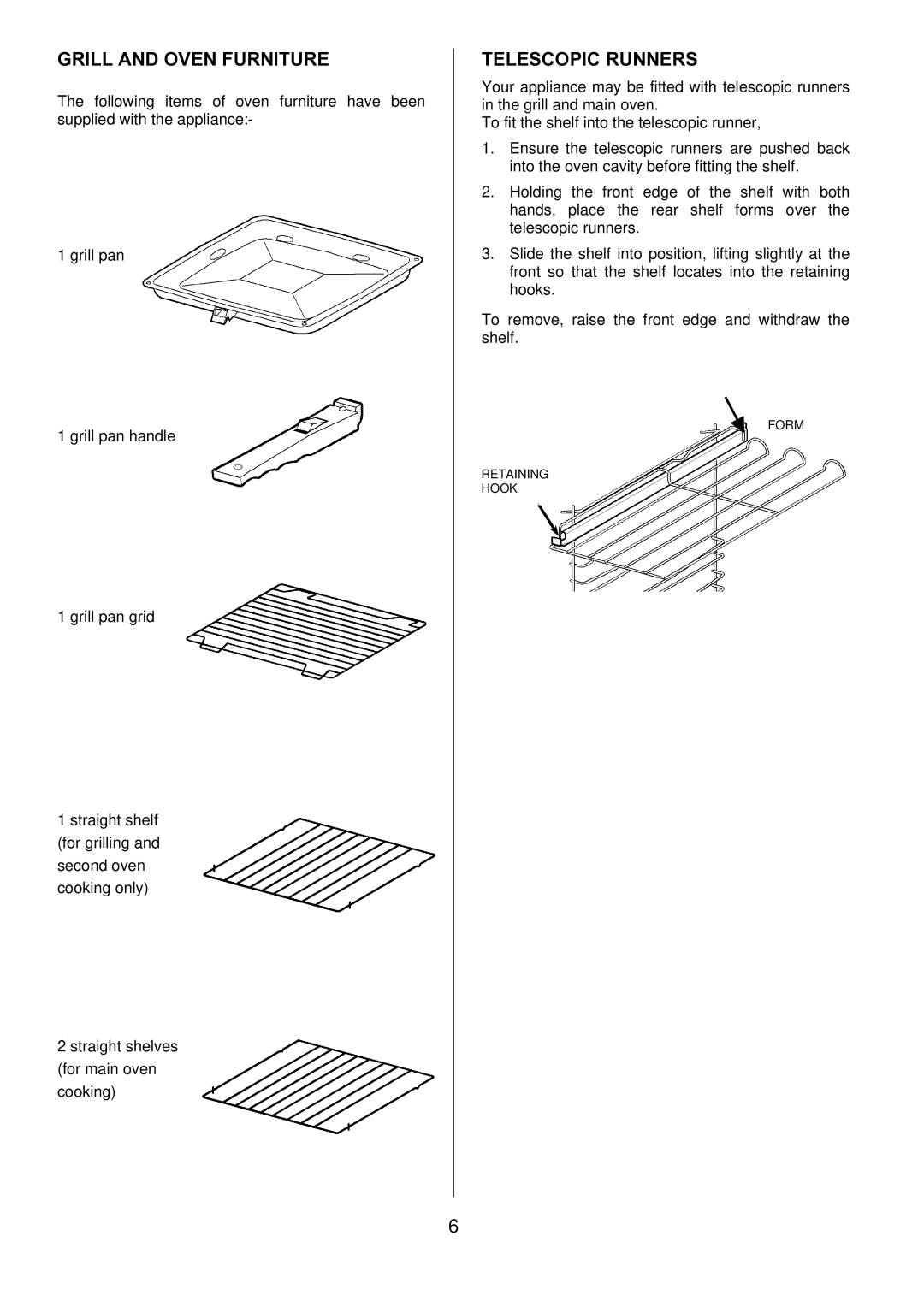 Electrolux D1100-4 manual Grill and Oven Furniture, Telescopic Runners 