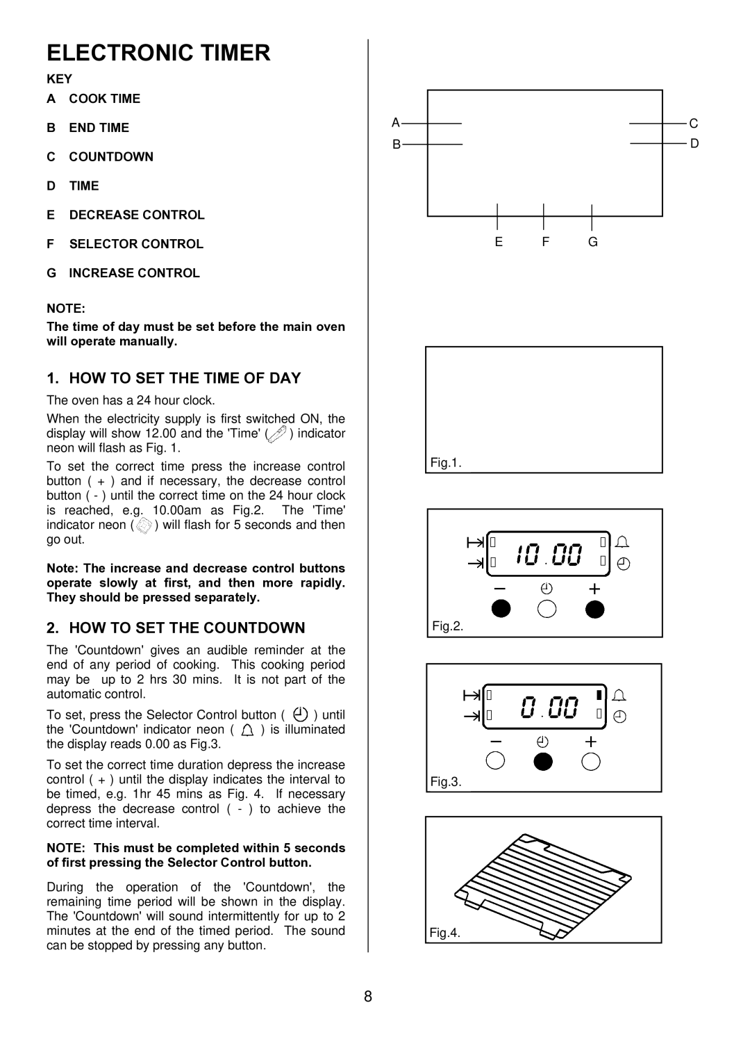 Electrolux D1100-4 manual Electronic Timer, HOW to SET the Time of DAY, HOW to SET the Countdown 