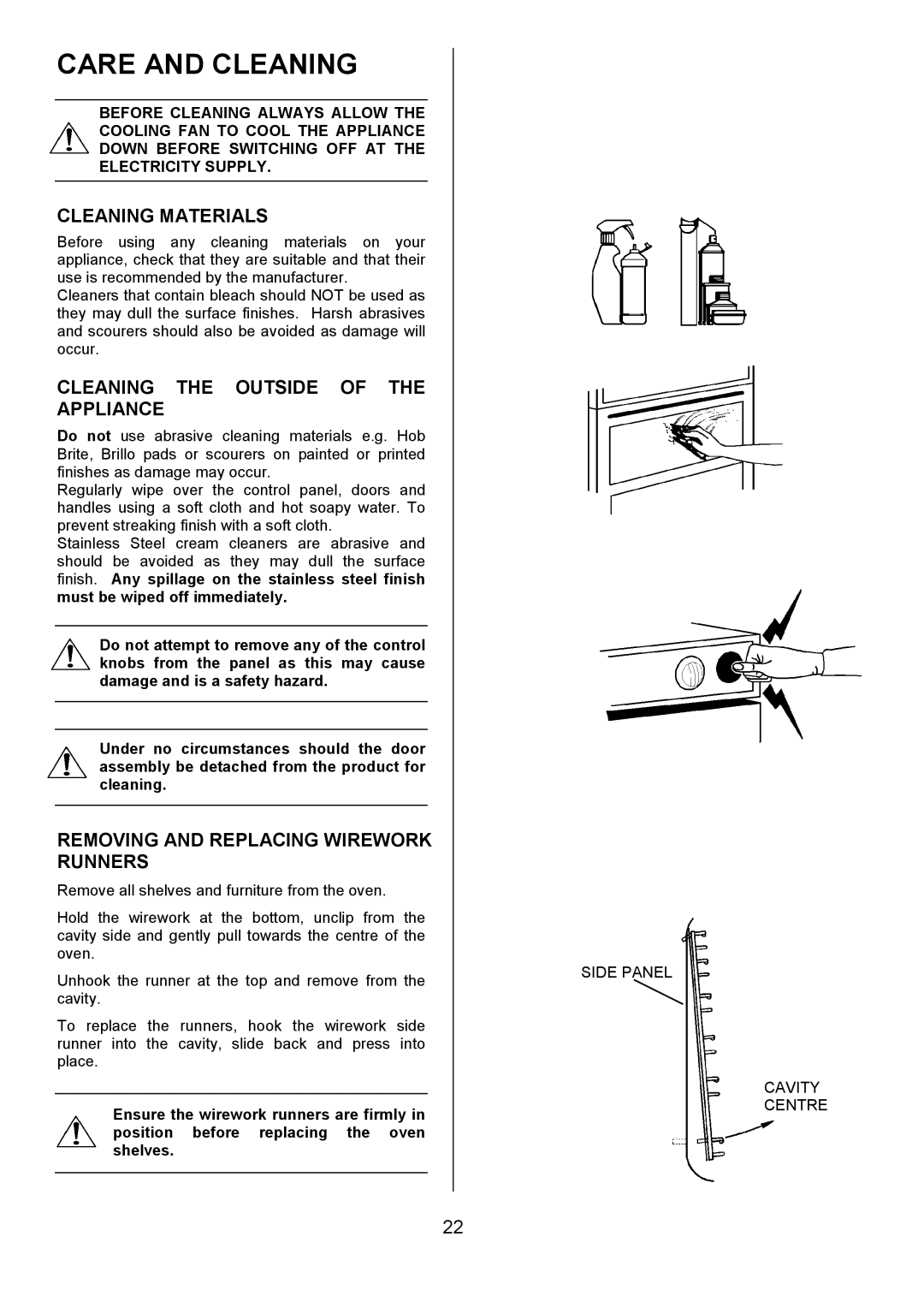 Electrolux D2100-4 manual Care and Cleaning, Cleaning Materials, Cleaning the Outside of the Appliance 