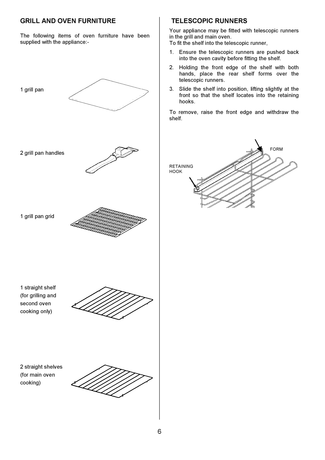 Electrolux D2100-4 manual Grill and Oven Furniture, Telescopic Runners 