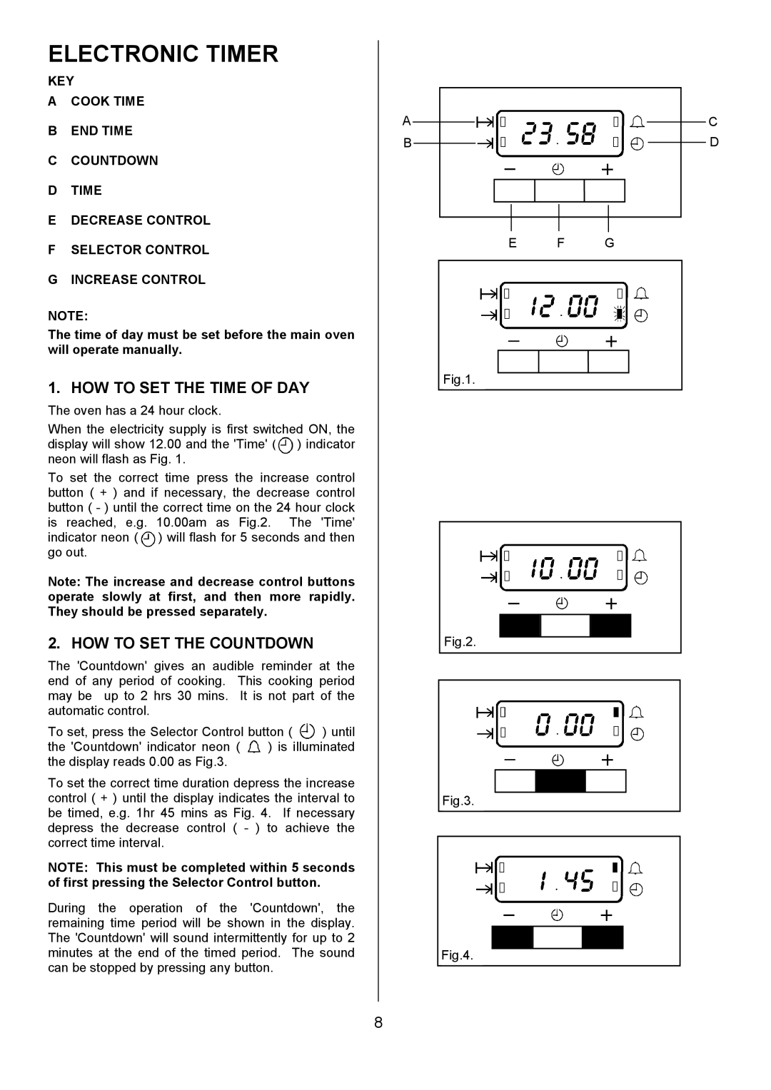 Electrolux D2100-4 manual Electronic Timer, HOW to SET the Time of DAY, HOW to SET the Countdown 