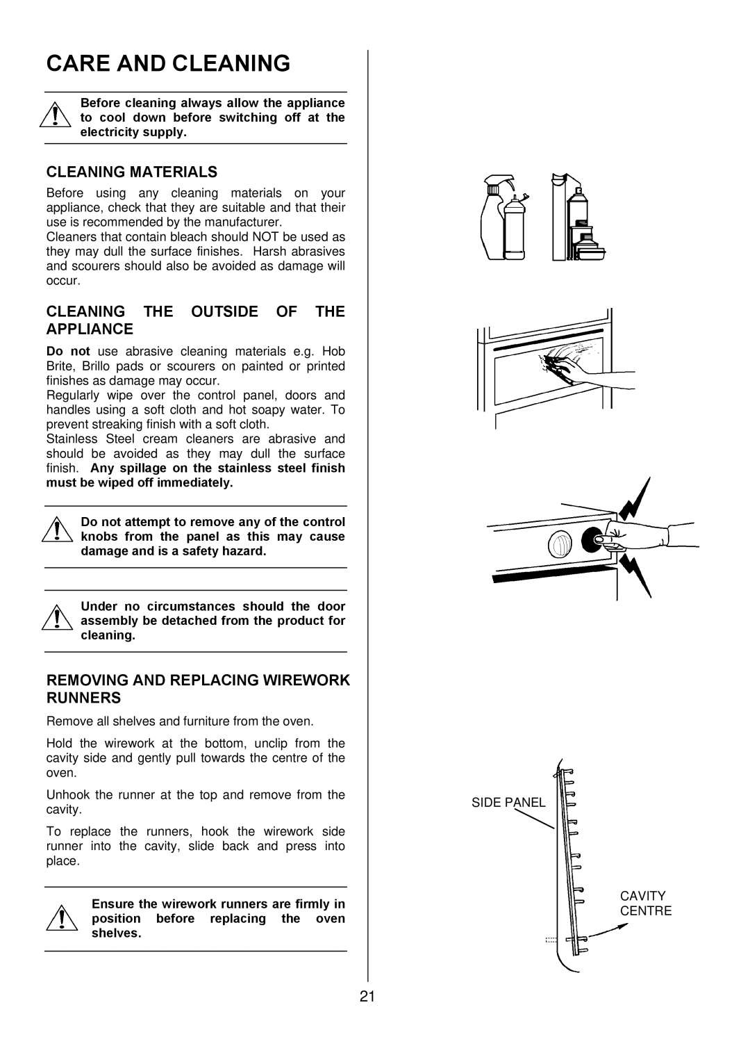 Electrolux D2100-5 manual Care and Cleaning, Cleaning Materials, Cleaning the Outside of the Appliance 