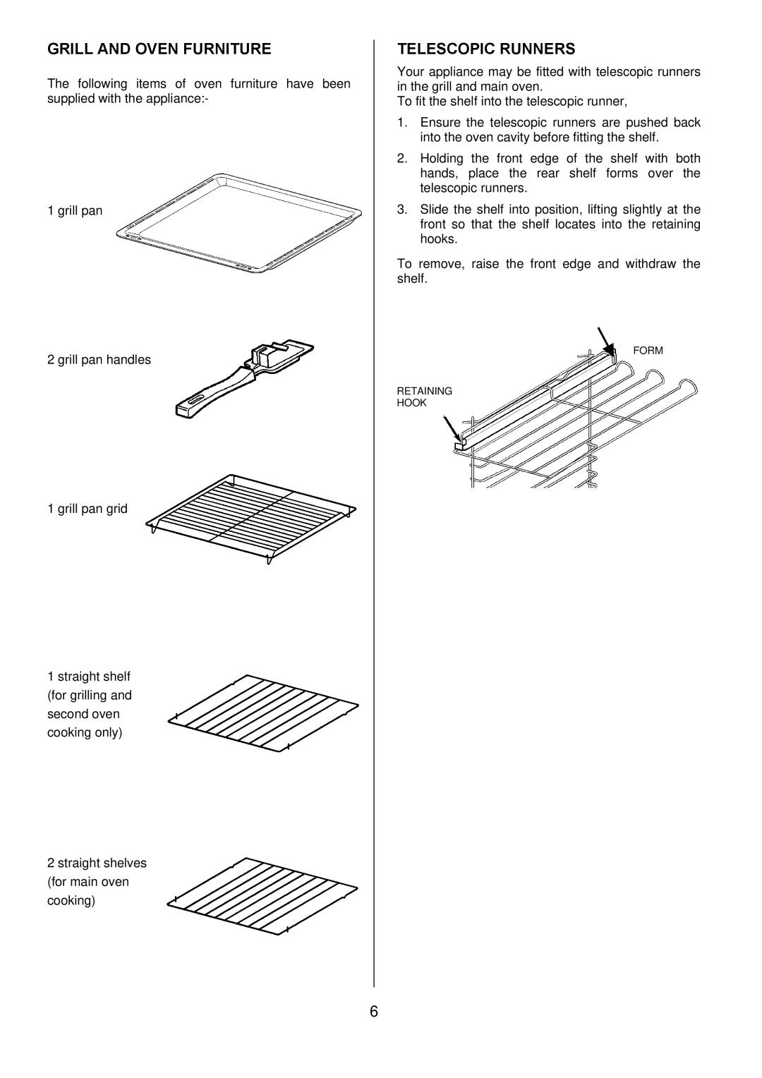 Electrolux D2100-5 manual Grill and Oven Furniture, Telescopic Runners 