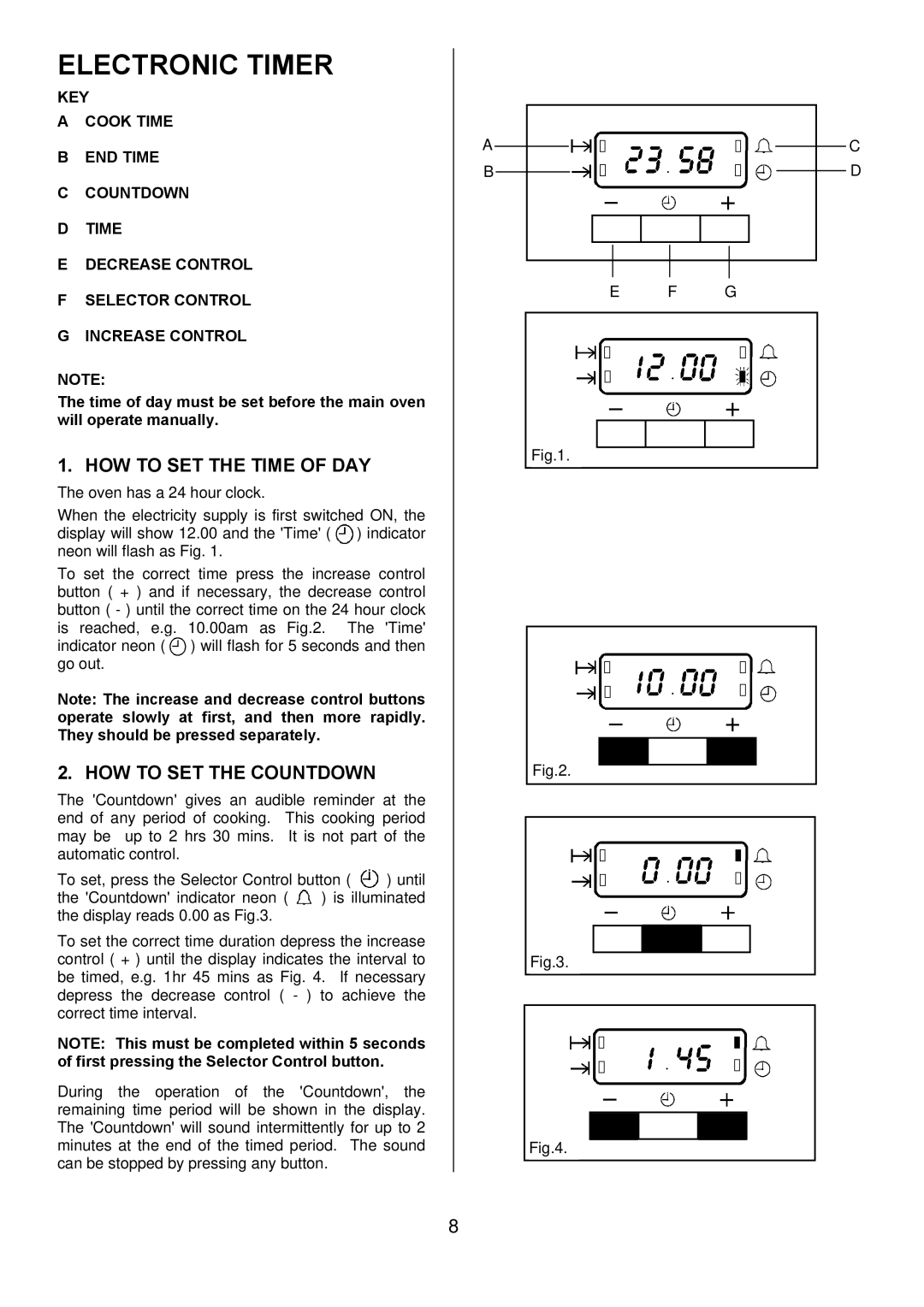 Electrolux D2100-5 manual Electronic Timer, HOW to SET the Time of DAY, HOW to SET the Countdown 