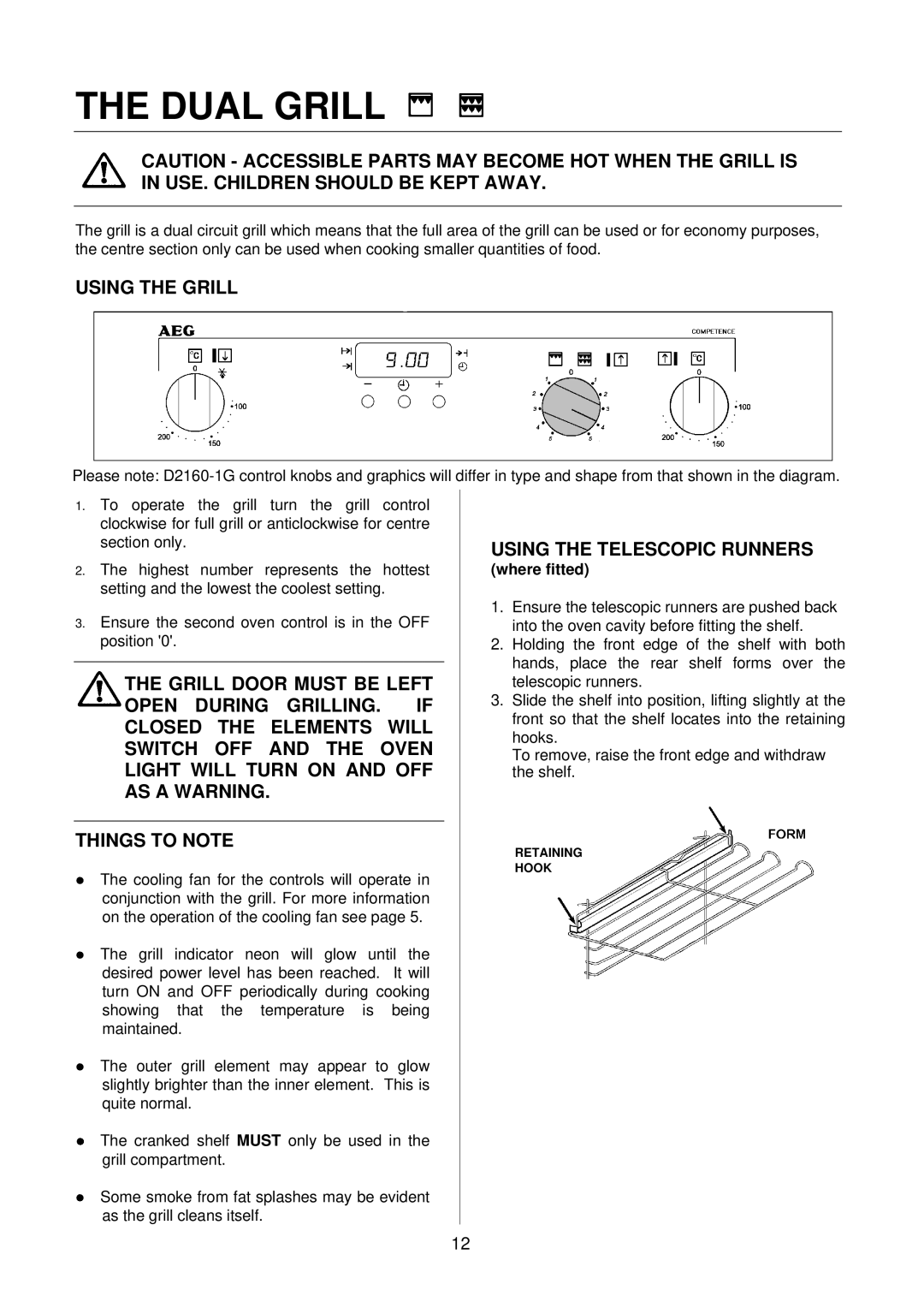 Electrolux D2160-1 operating instructions Dual Grill, Using the Grill, Using the Telescopic Runners 