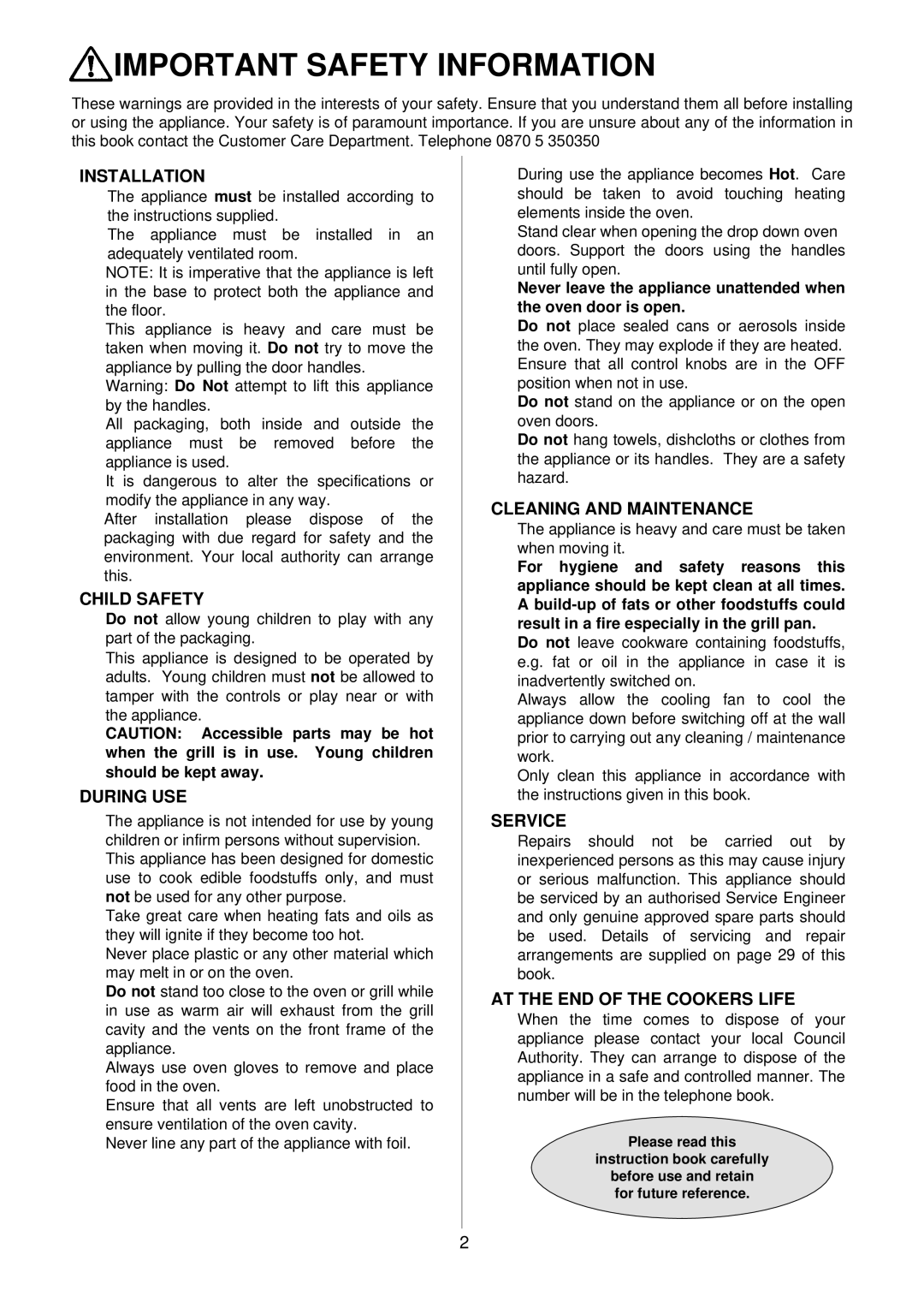 Electrolux D2160-1 operating instructions Important Safety Information 