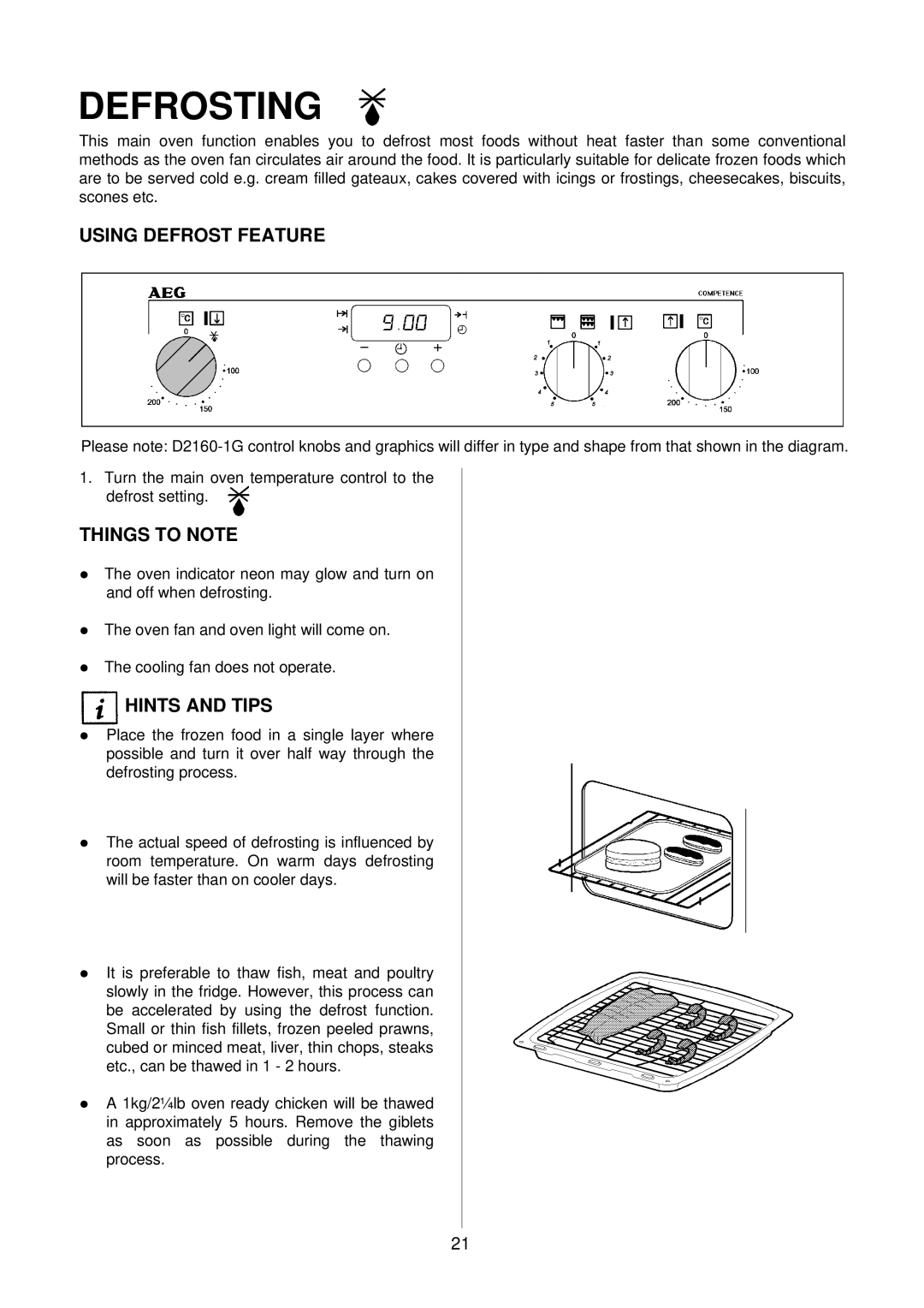 Electrolux D2160-1 operating instructions Defrosting, Using Defrost Feature 