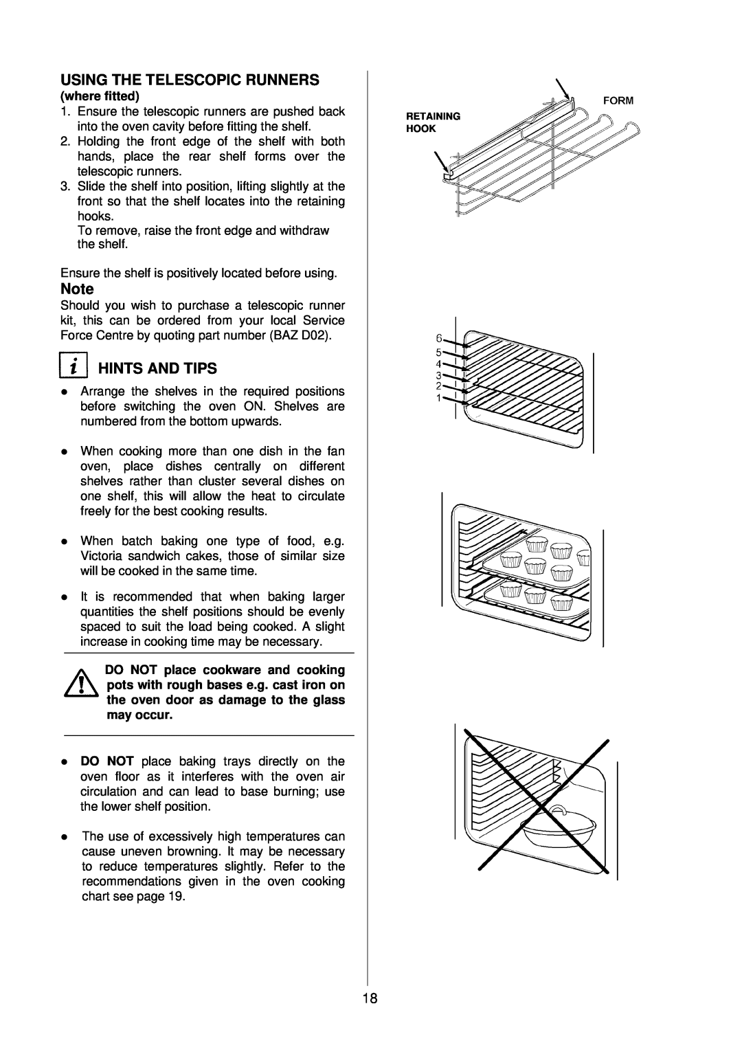 Electrolux D2160-1 operating instructions Using The Telescopic Runners, Hints And Tips, where fitted 