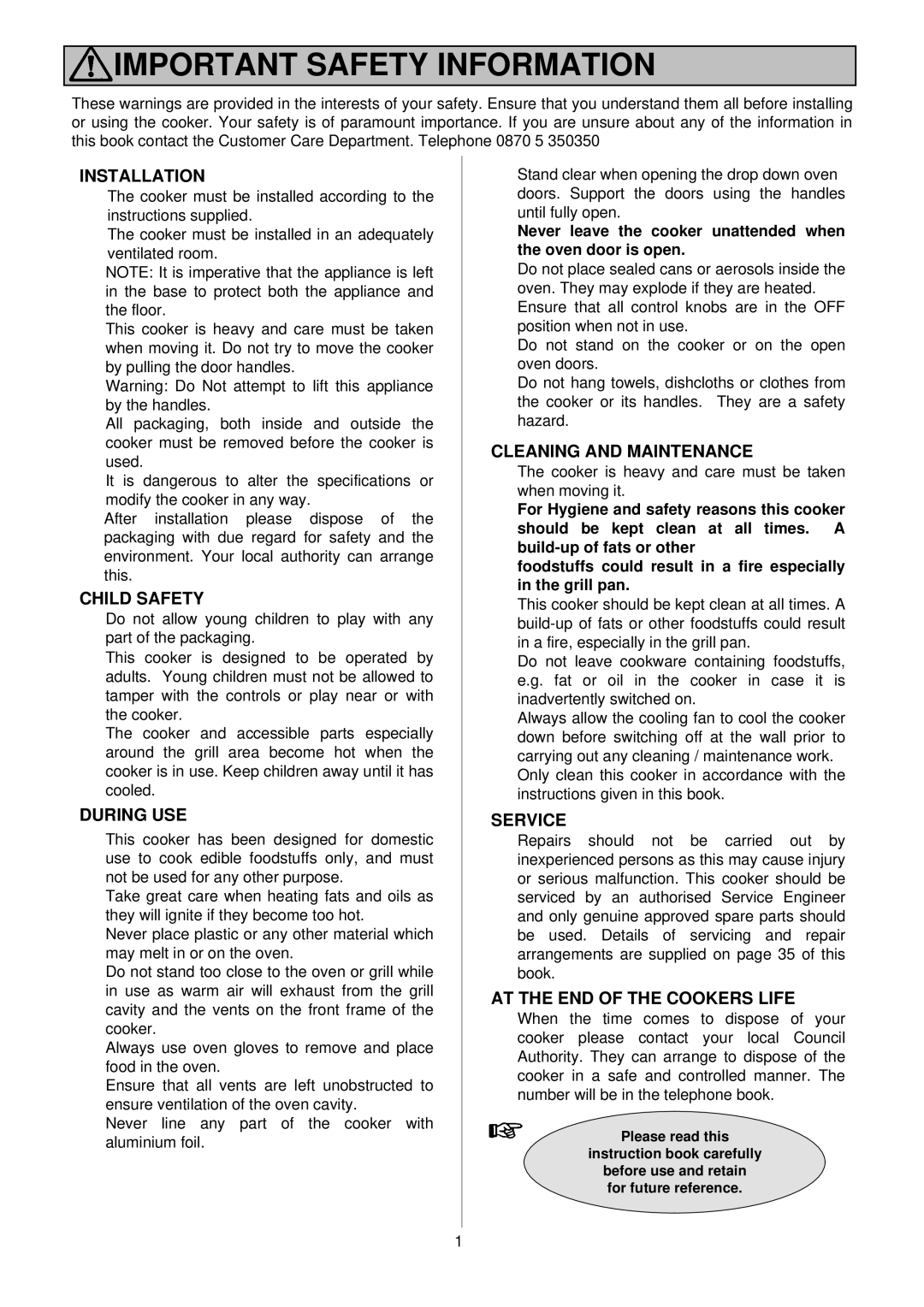 Electrolux D2160 installation instructions Important Safety Information 