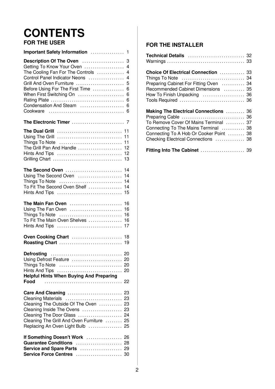 Electrolux D2160 installation instructions Contents 