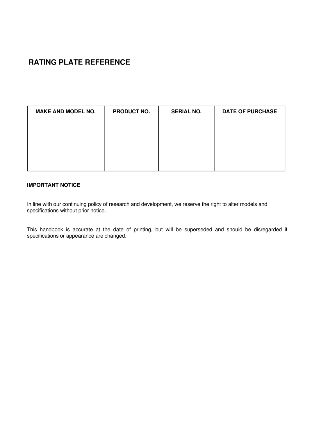 Electrolux D2160 installation instructions Rating Plate Reference 