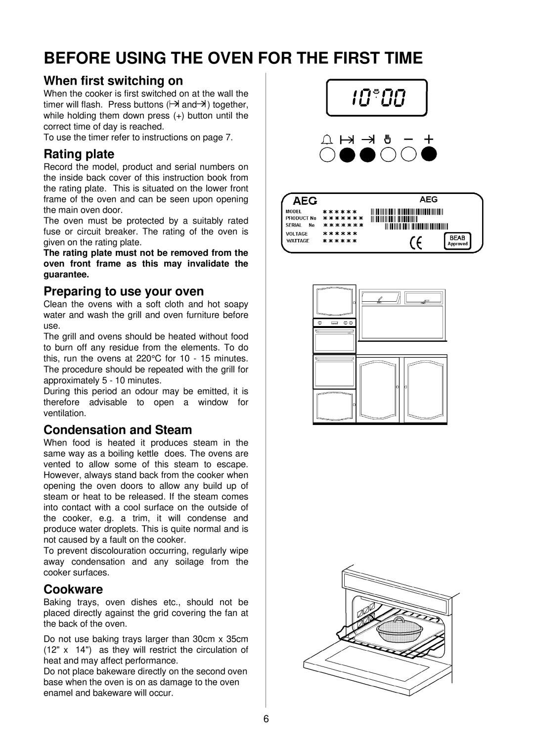 Electrolux D2160 installation instructions Before Using the Oven for the First Time 