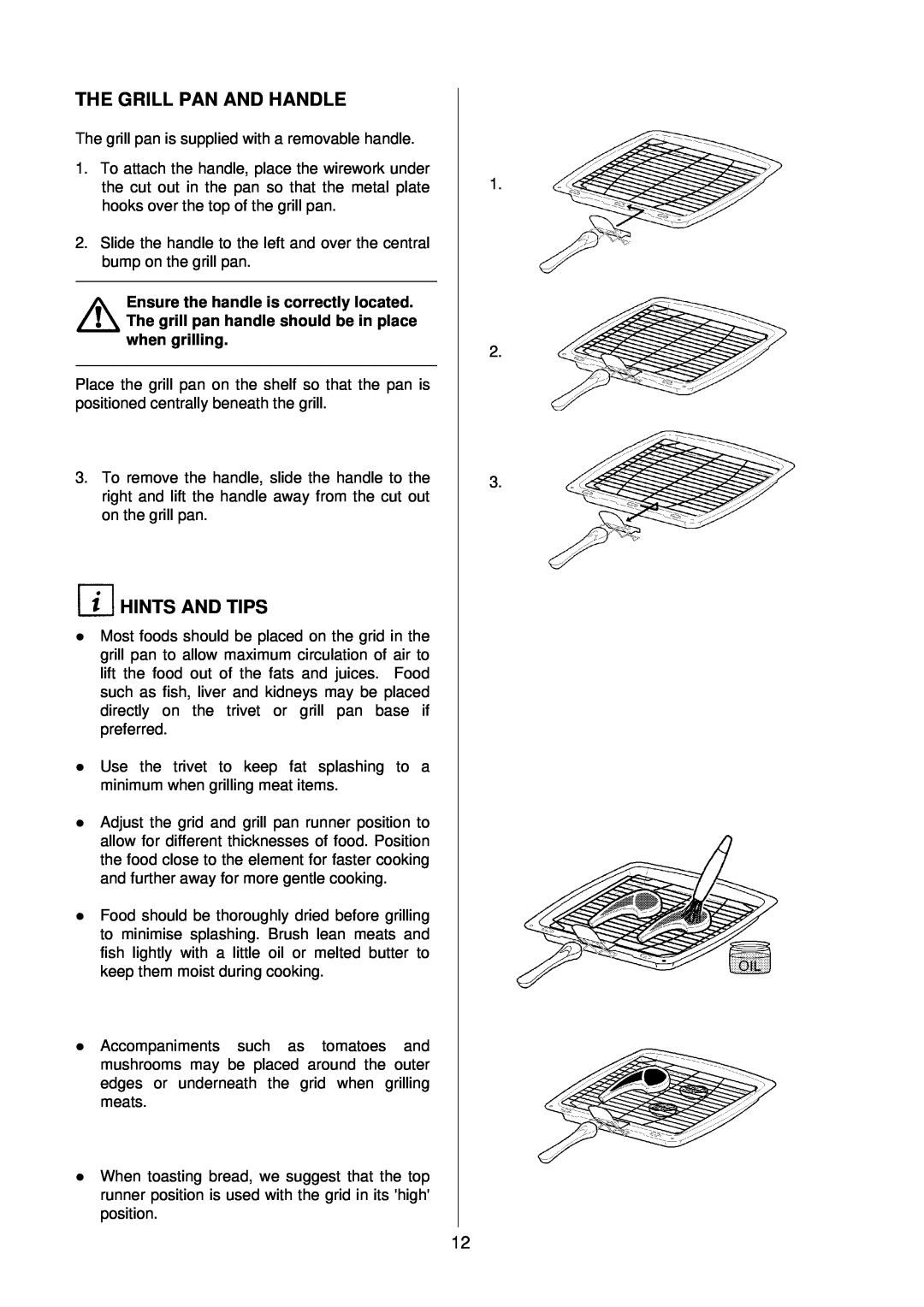 Electrolux D2160 installation instructions The Grill Pan And Handle, l HINTS AND TIPS 