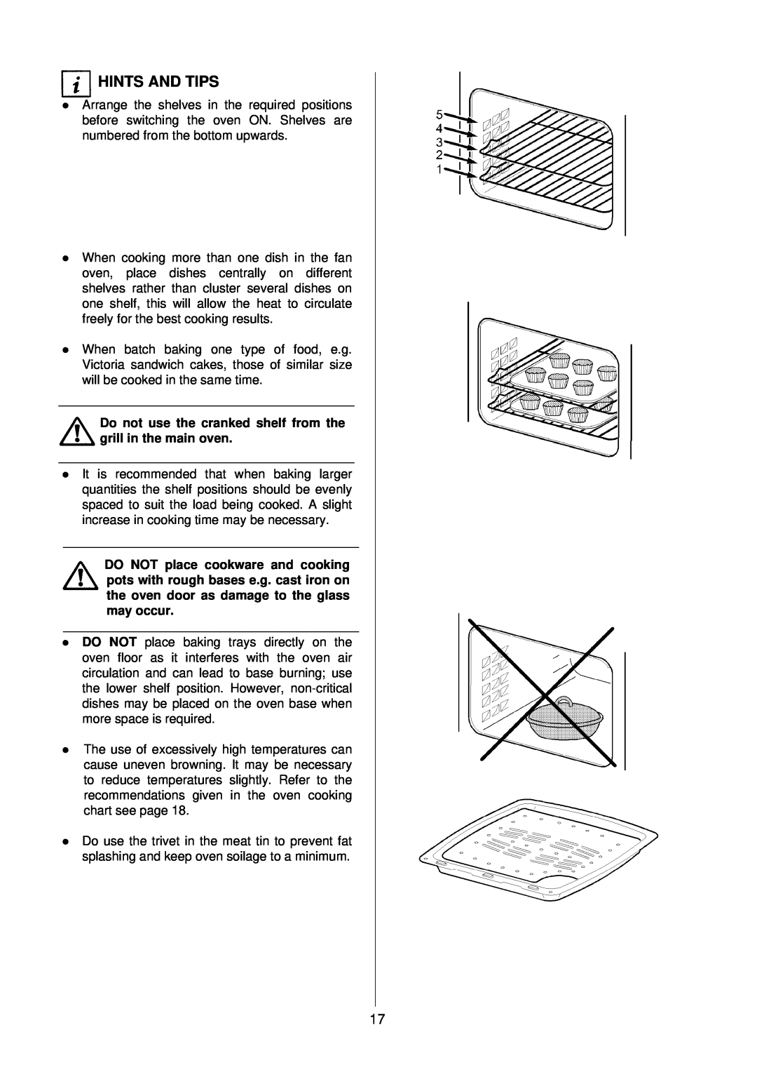 Electrolux D2160 installation instructions lHINTS AND TIPS, Do not use the cranked shelf from the grill in the main oven 