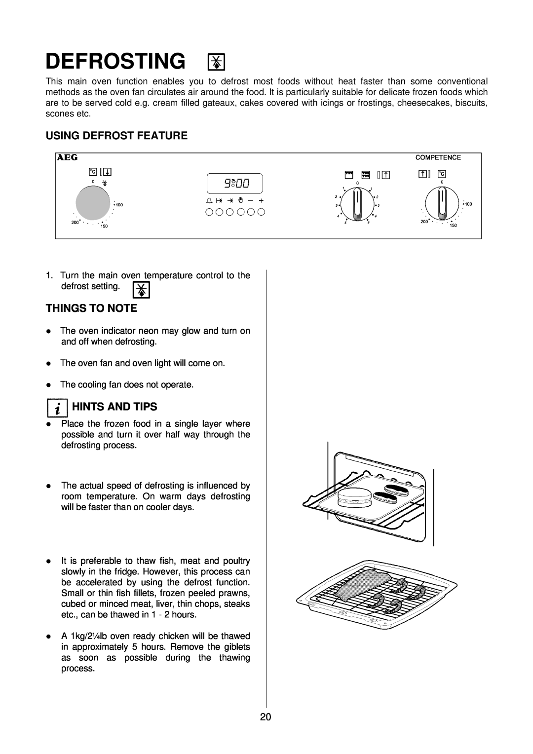 Electrolux D2160 installation instructions Defrosting, Using Defrost Feature, Things To Note, Hints And Tips 