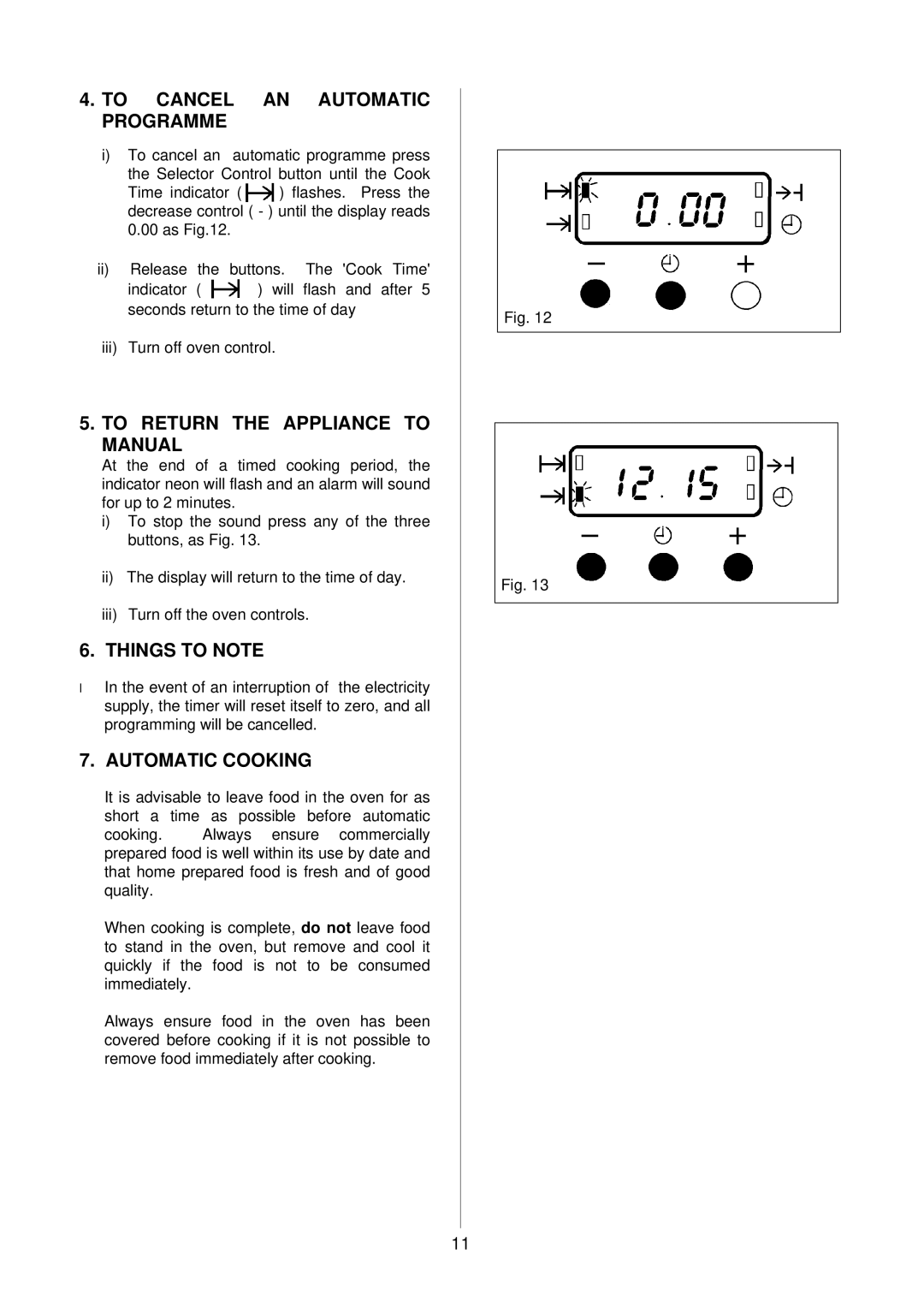 Electrolux D4100-1 To Cancel AN Automatic Programme, To Return the Appliance to Manual, Automatic Cooking 