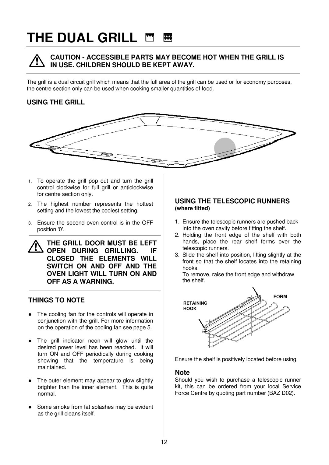 Electrolux D4100-1 operating instructions Dual Grill, Using the Grill, Using the Telescopic Runners 