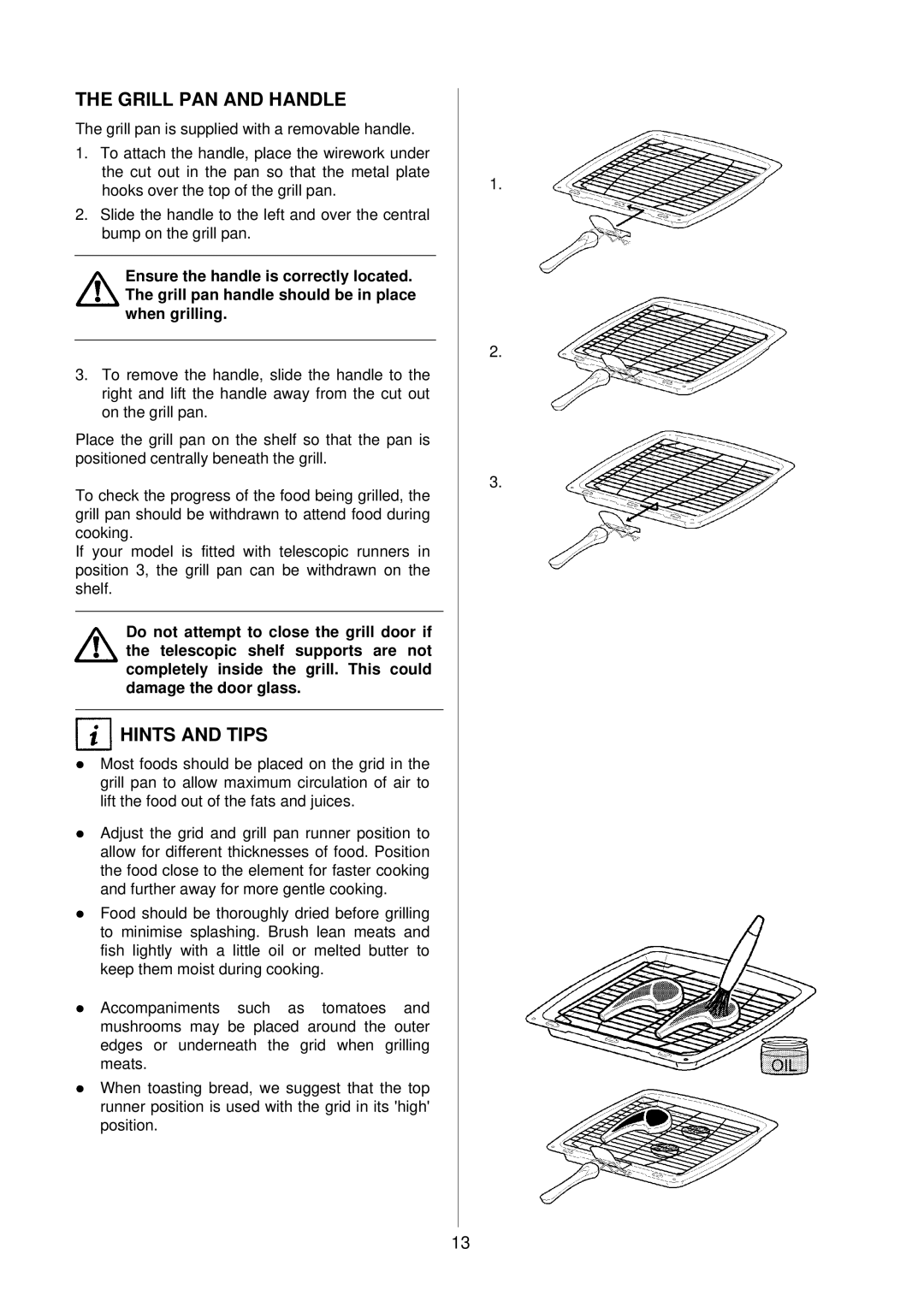 Electrolux D4100-1 operating instructions Grill PAN and Handle, Hints and Tips 