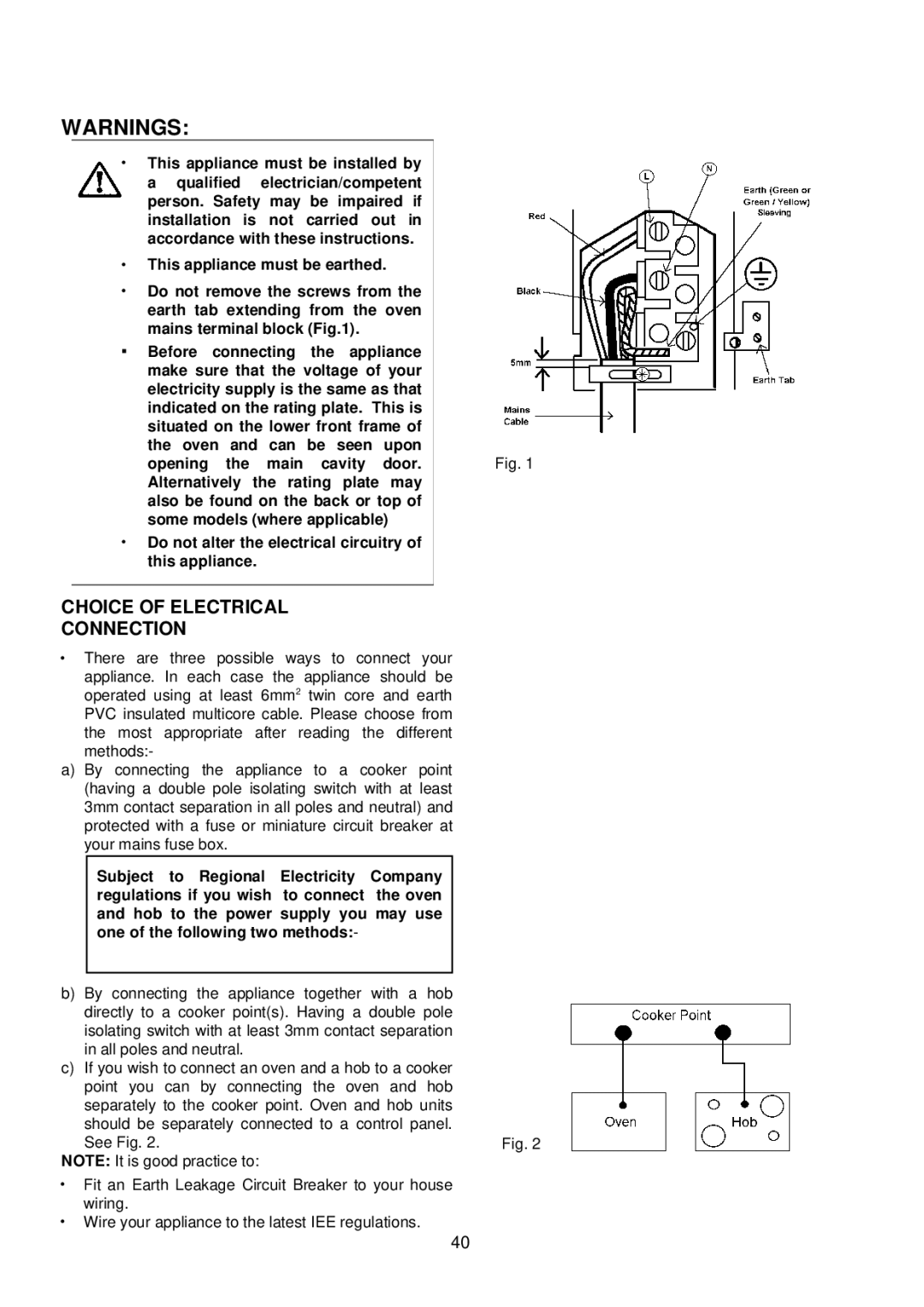 Electrolux D4100-1 operating instructions Choice of Electrical Connection 