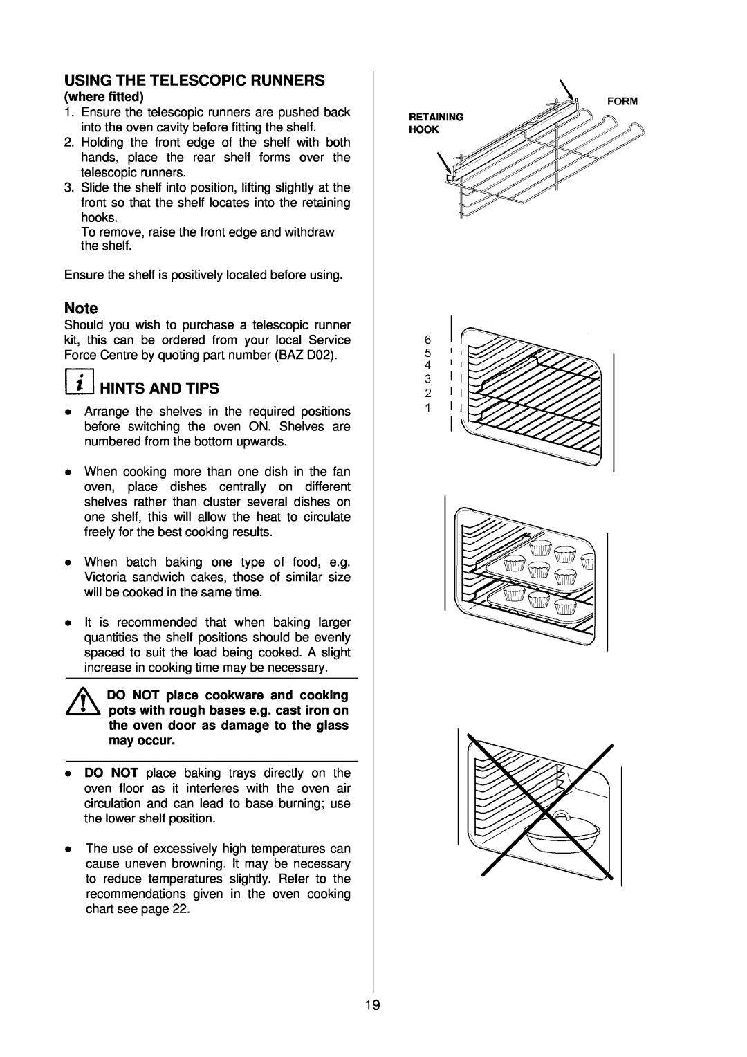 Electrolux D4100-1 operating instructions Using The Telescopic Runners, Hints And Tips, where fitted 